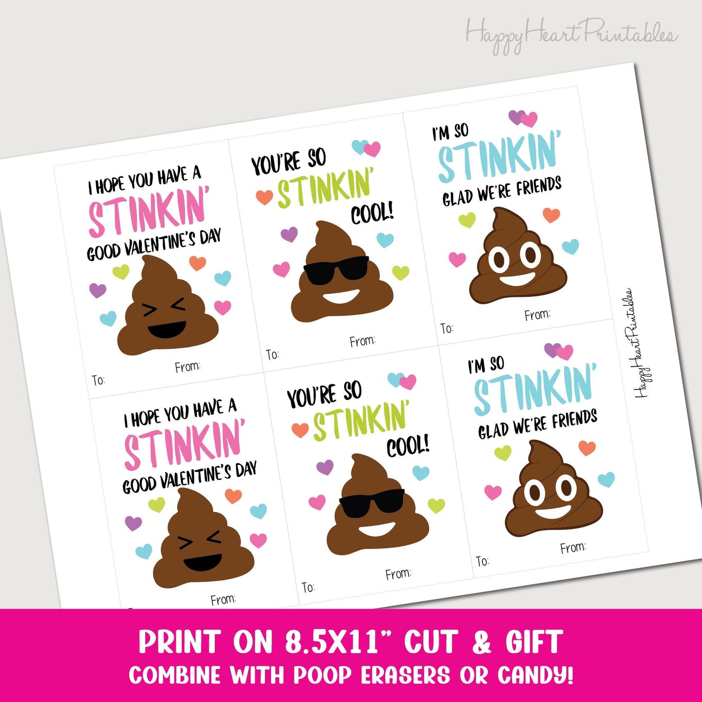 Poop Emoji Printable Valentines