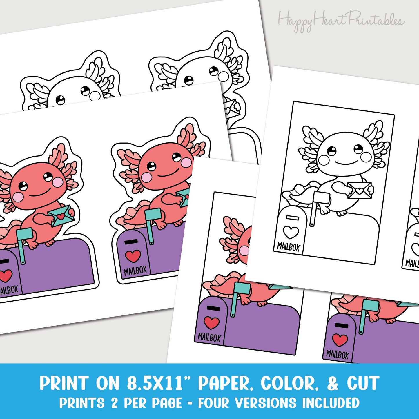 Axolotl Valentine's Day Paper Bag Mailbox Printable