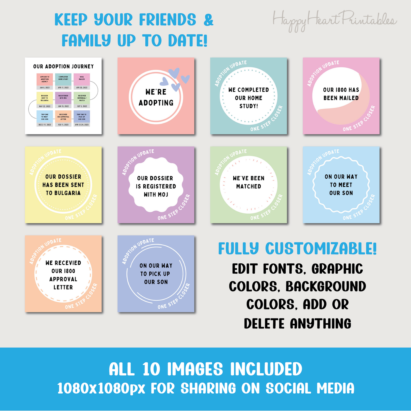 Adoption Milestones Social Media Graphics - Fully Customizable in Canva