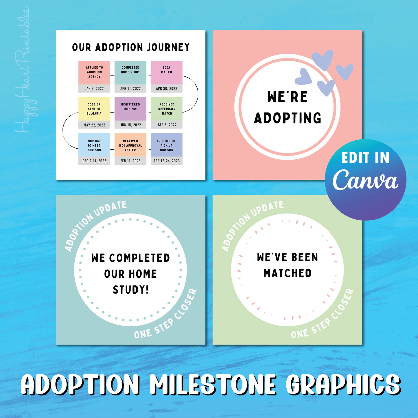Adoption Milestones Social Media Graphics - Fully Customizable in Canva