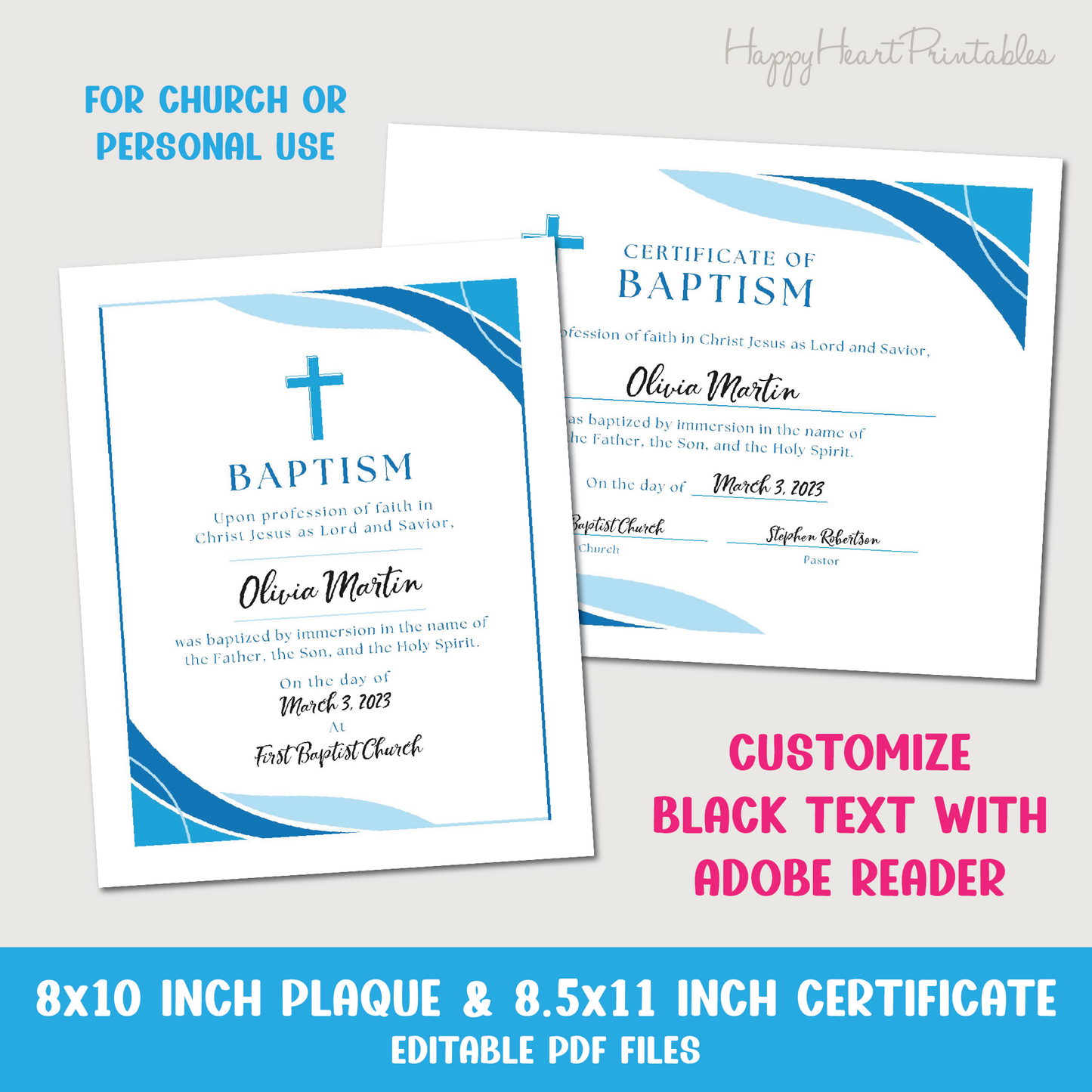 Printable Baptism Certificate and Plaque