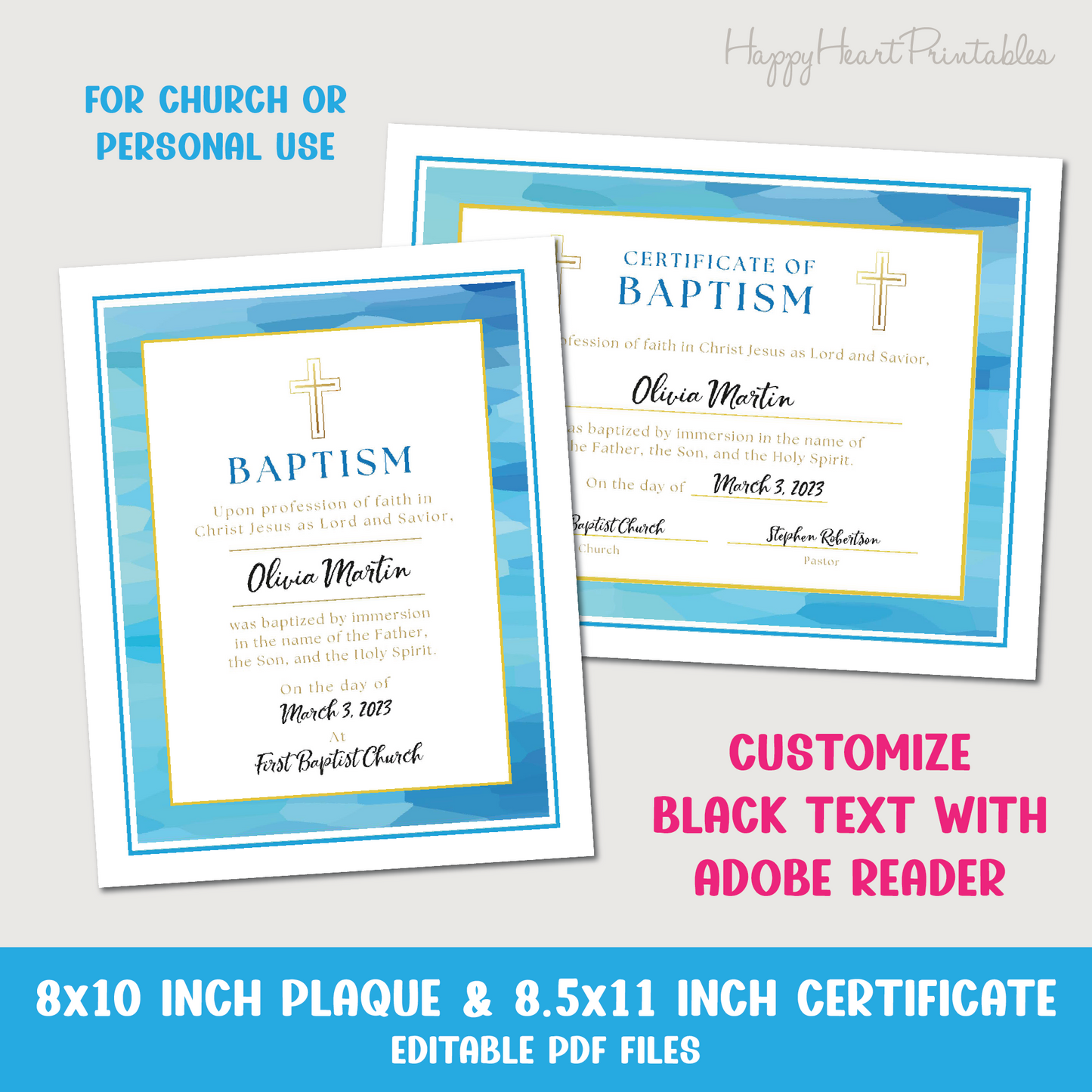 Printable Baptism Certificate and Commemorative Plaque
