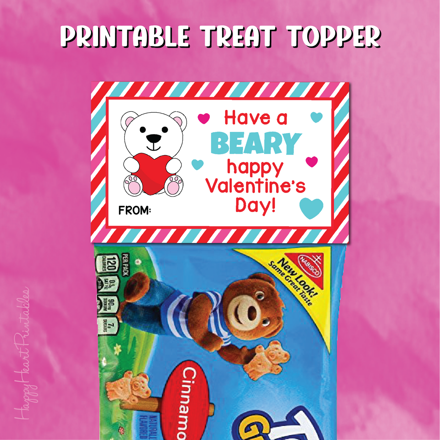 Bear Valentine Printable Treat Topper