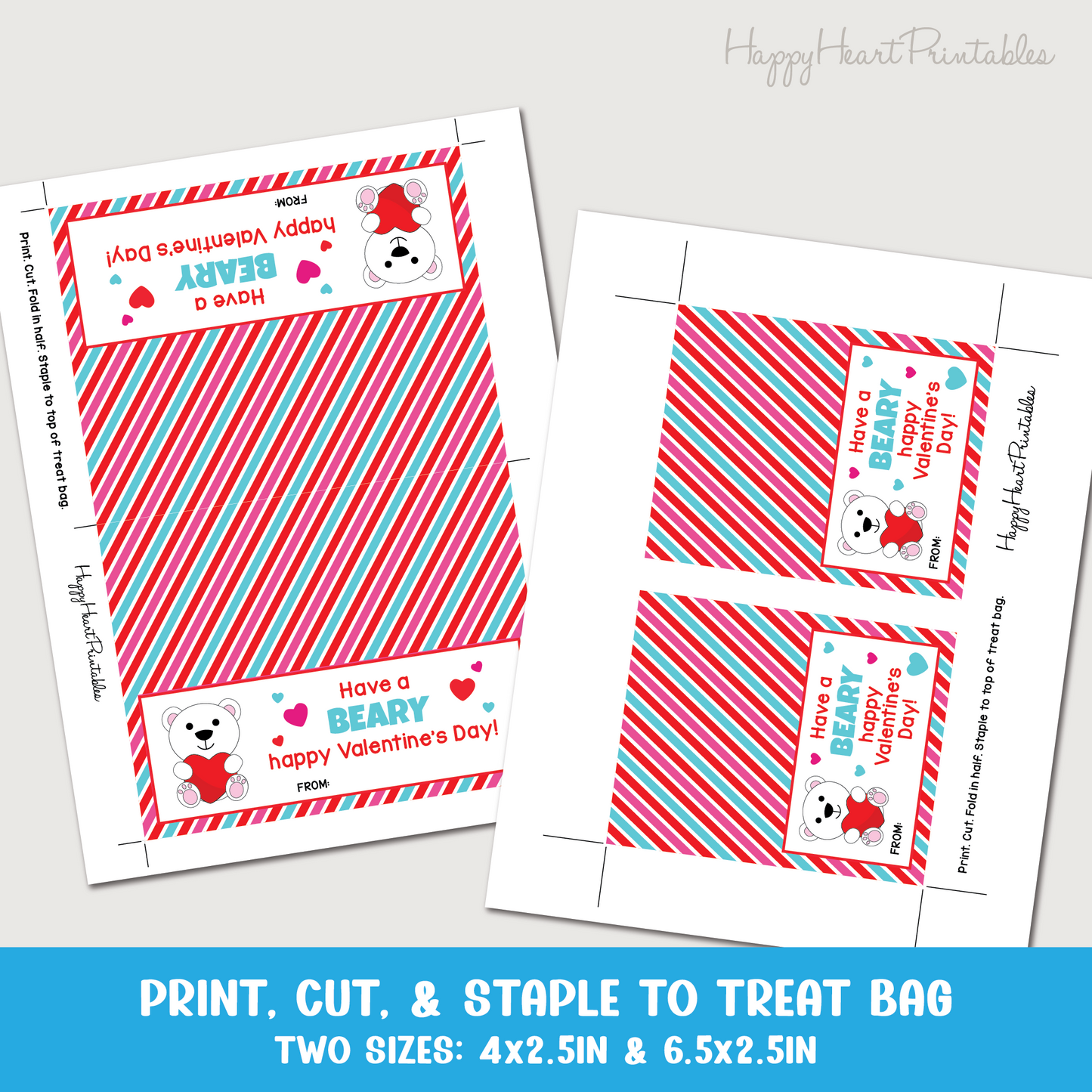 Bear Valentine Printable Treat Topper