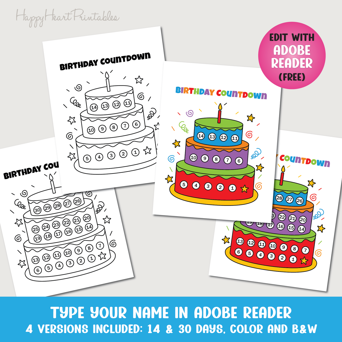 Printable Birthday Countdown - Personalize Editable PDF