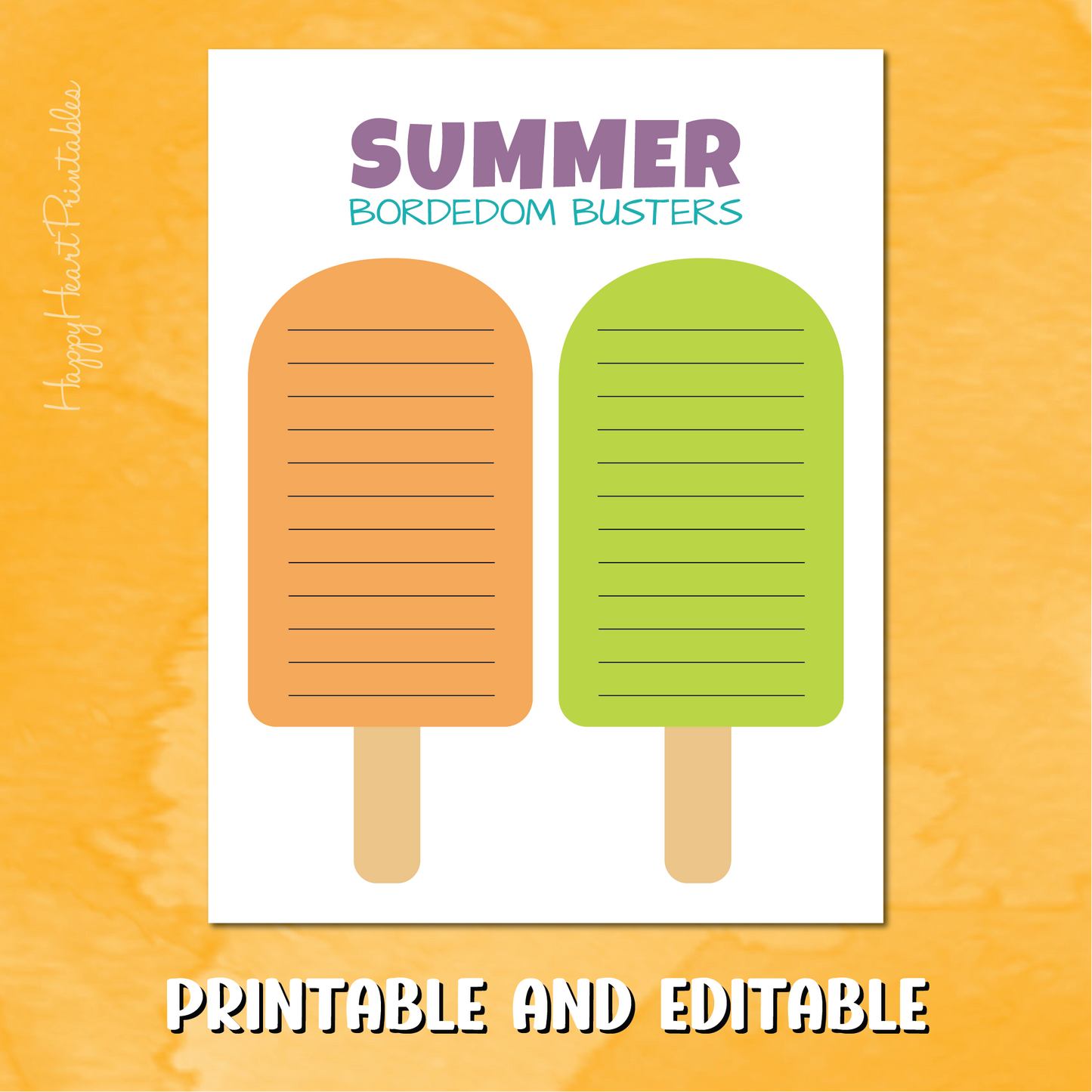 Printable Popsicle Boredom Busters List