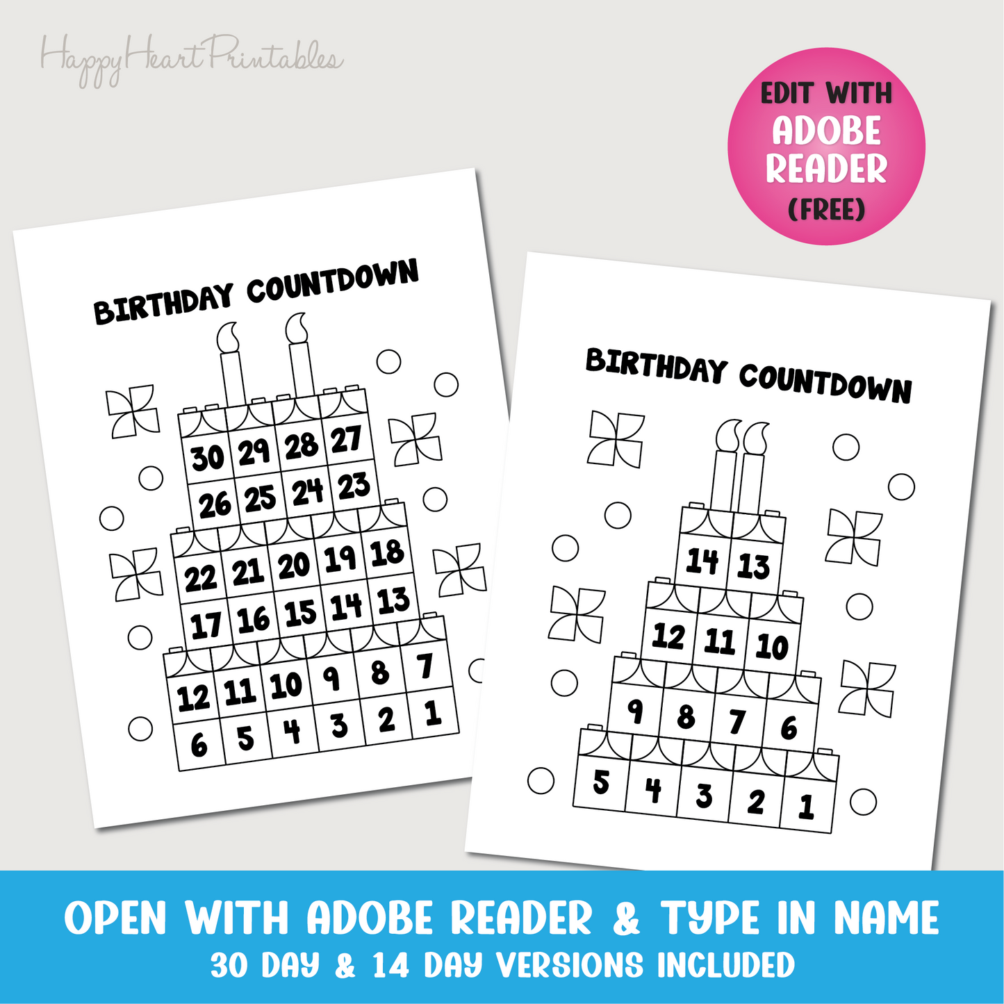 Building Block Birthday Countdown Printable - Personalize Editable PDF