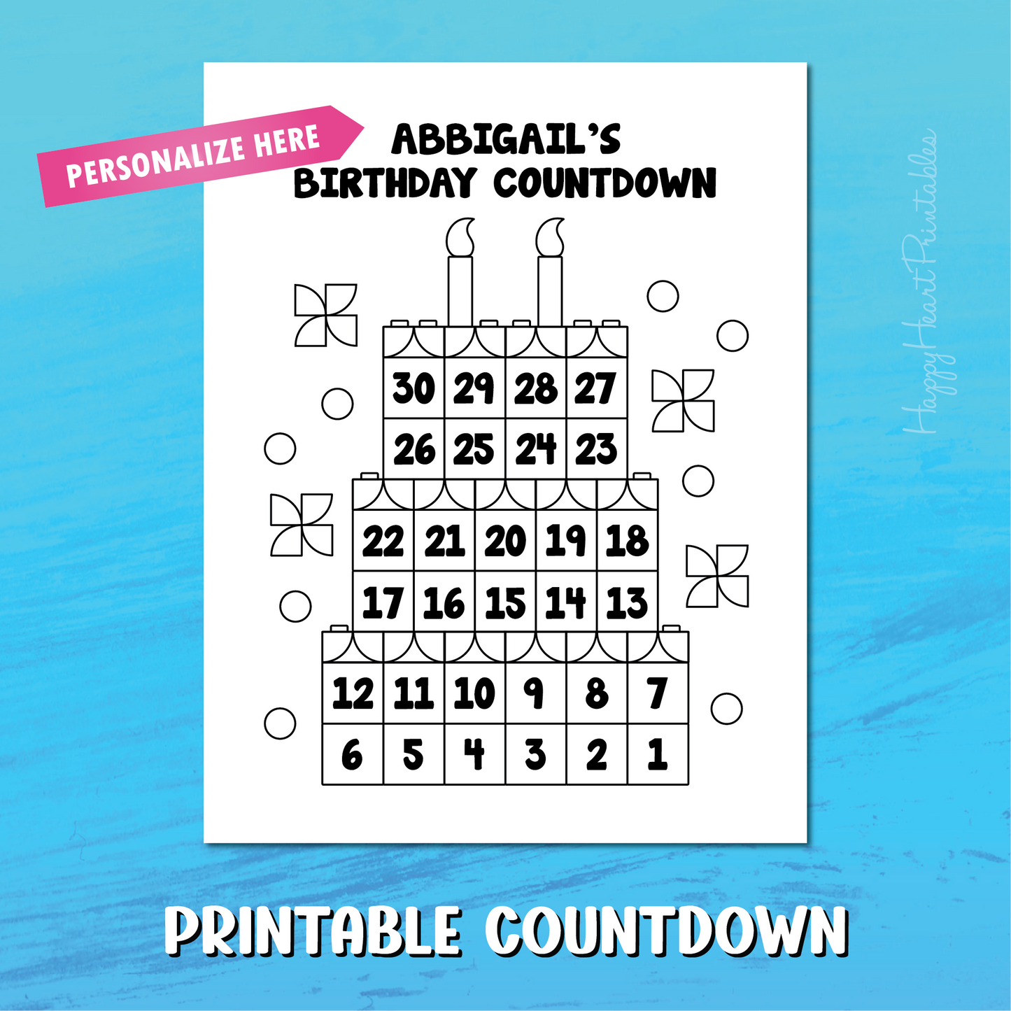 Building Block Birthday Countdown Printable - Personalize Editable PDF