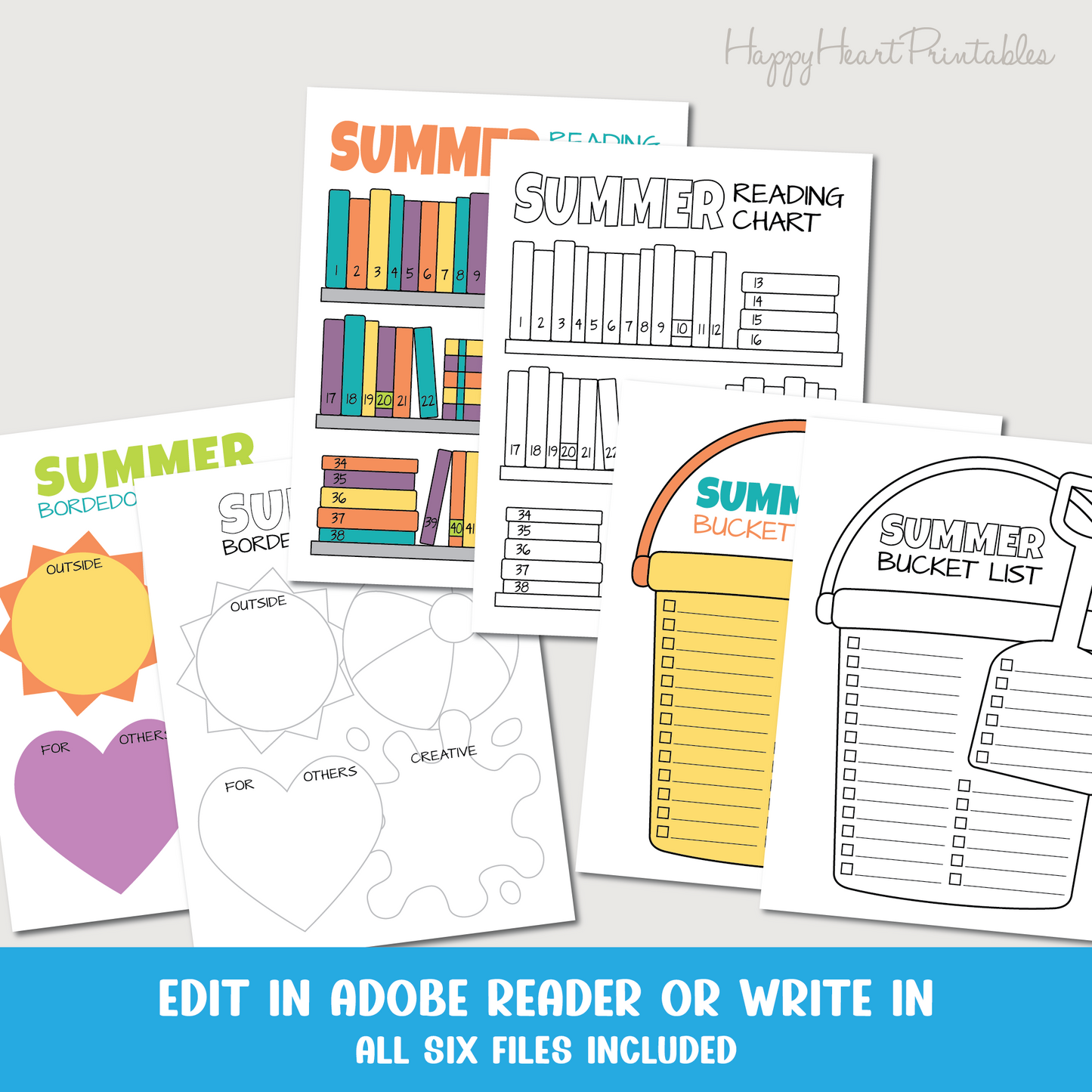 Summer Chart Bundle - Reading Chart, Bucket List, and Boredom Buster List