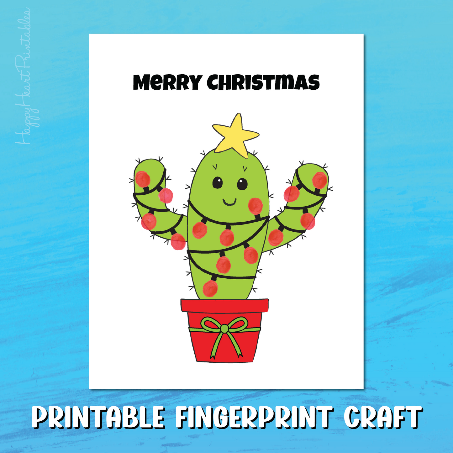 Christmas Cactus Fingerprint Art - Printable Christmas Craft
