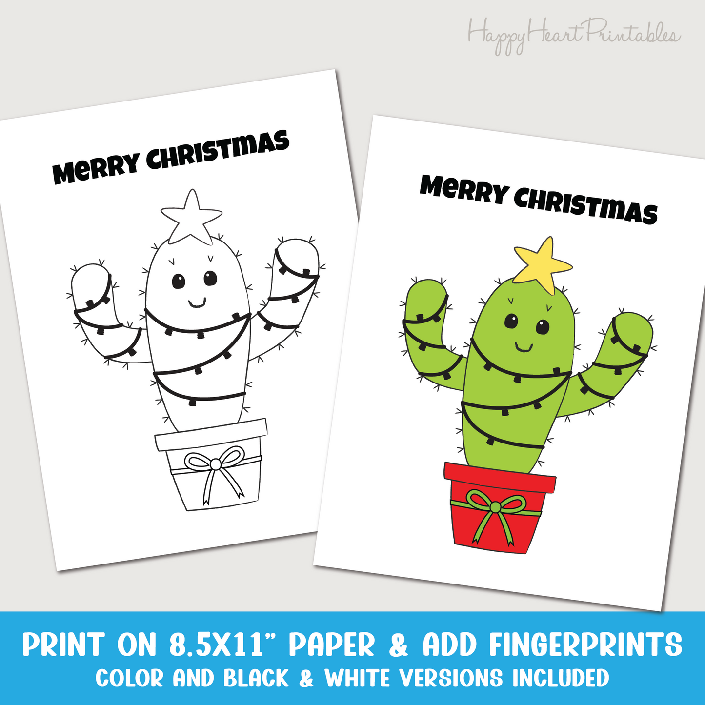 Christmas Cactus Fingerprint Art - Printable Christmas Craft
