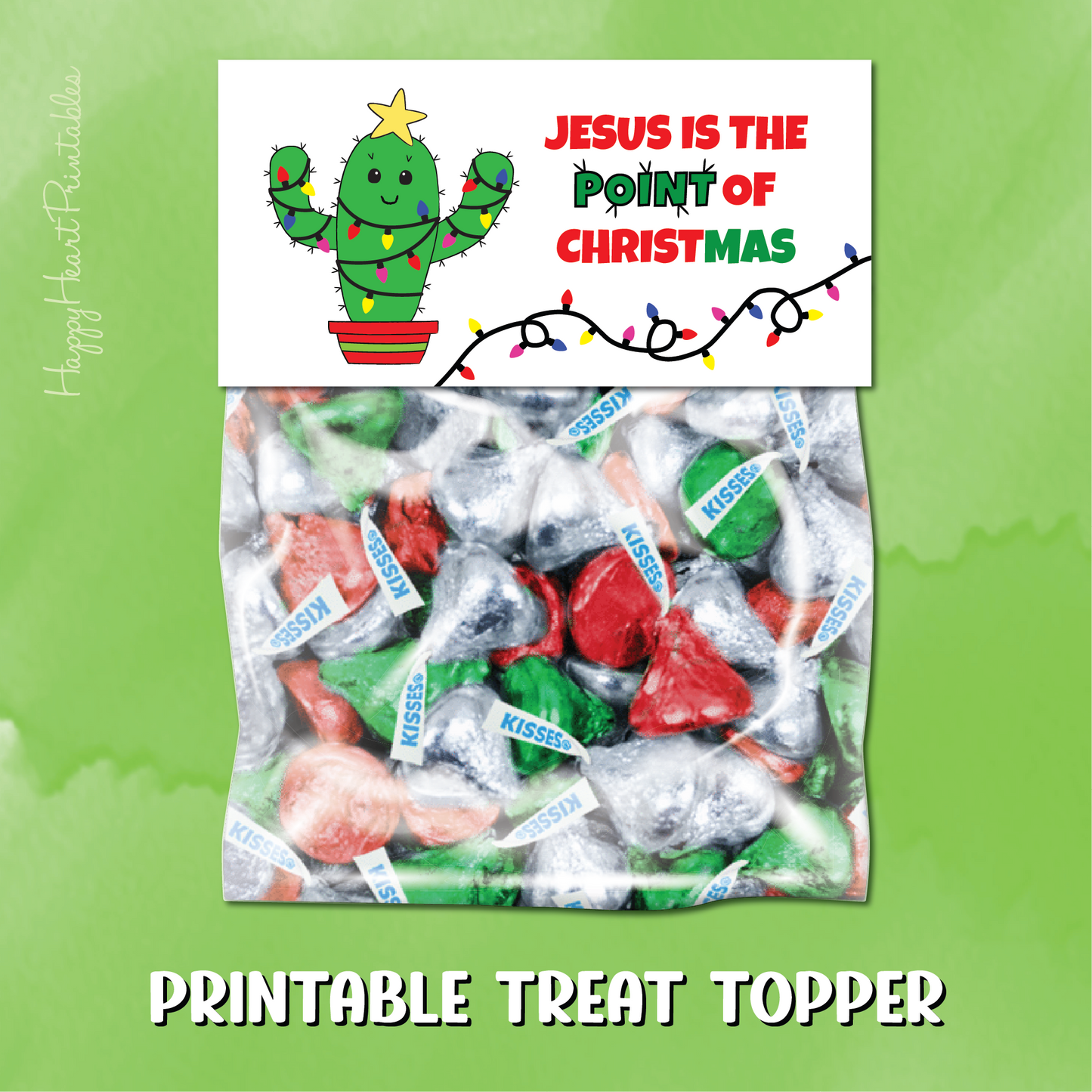 Christmas Cactus Treat Bag Topper - Christian Christmas Tag