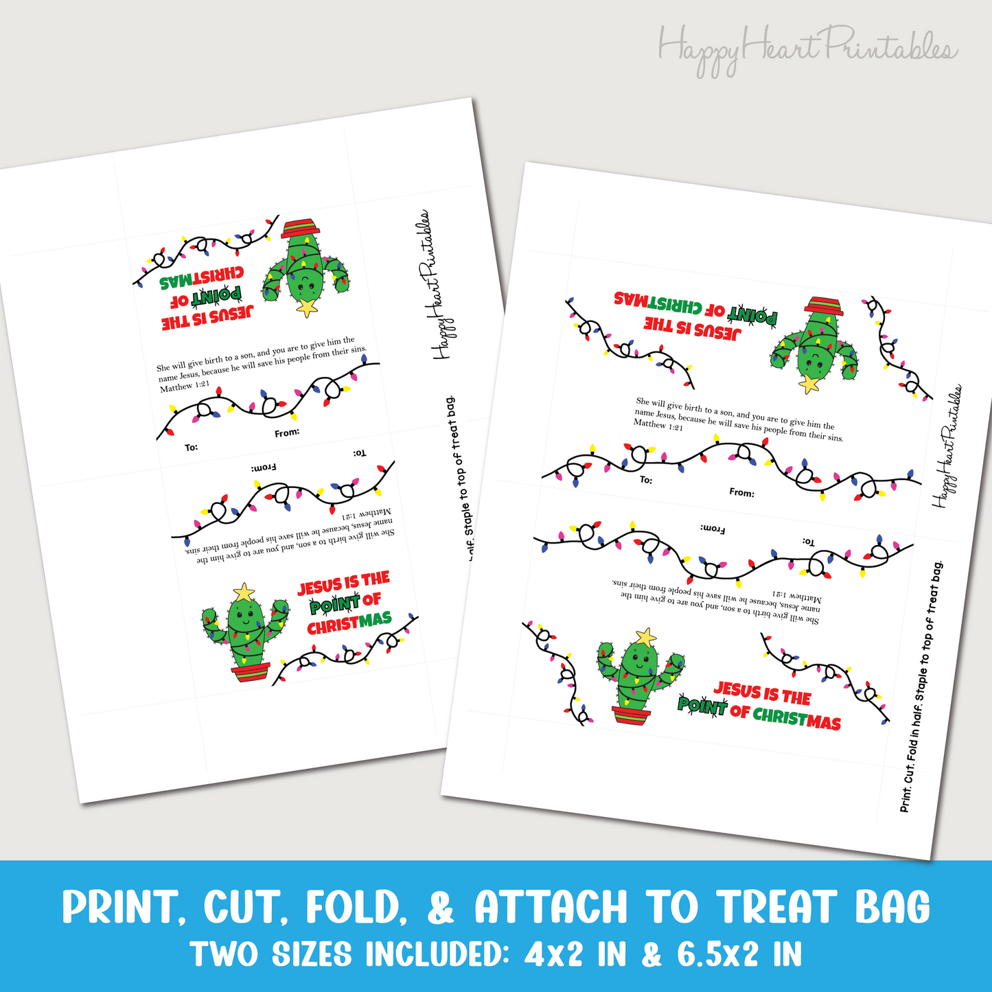 Christmas Cactus Treat Bag Topper - Christian Christmas Tag