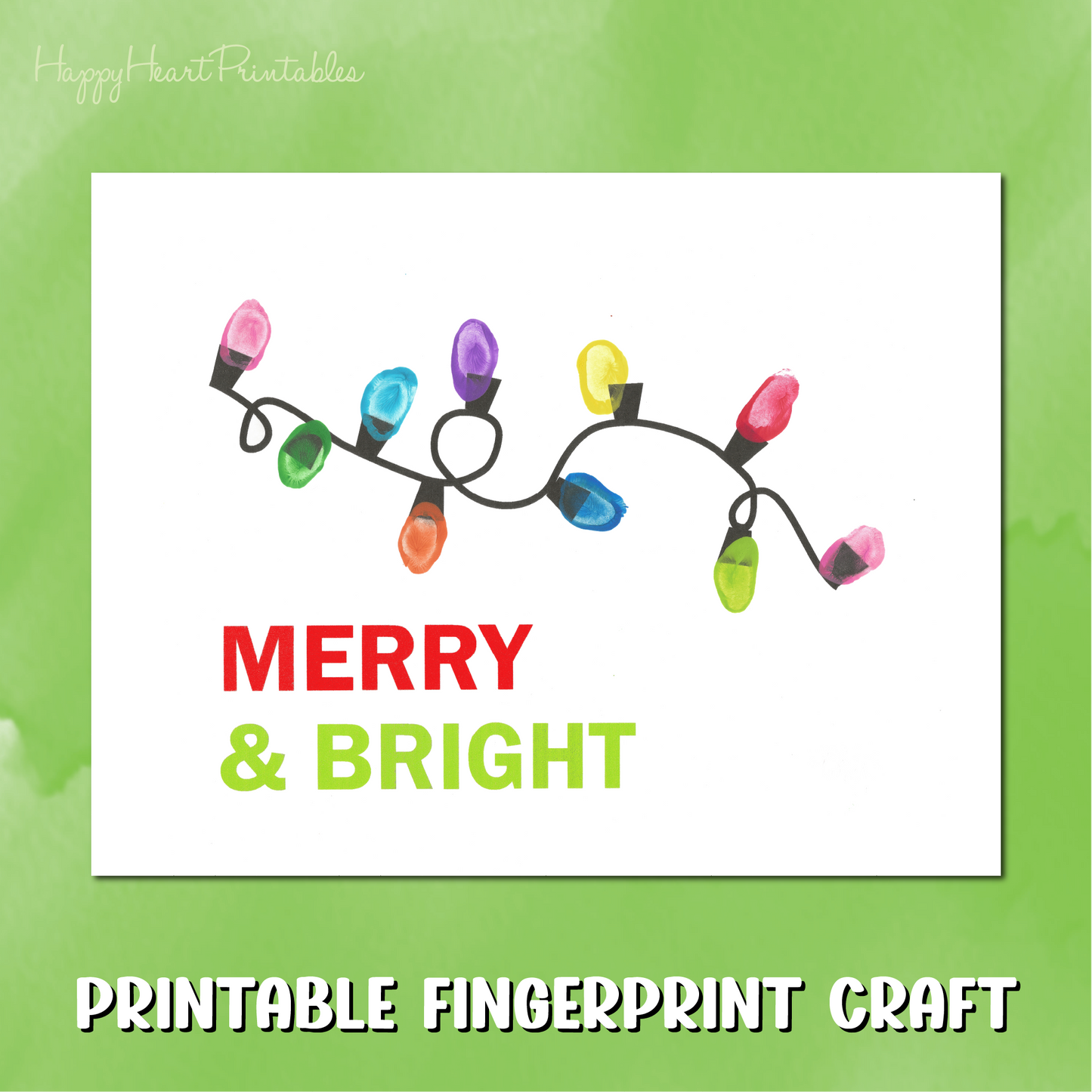 Fingerprint Christmas Lights Printable Template - Fingerprint Christmas Art