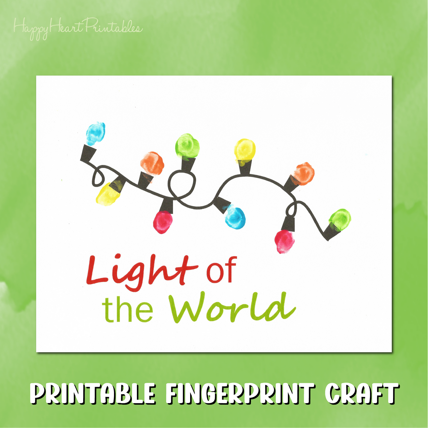 Thumbprint Christmas Lights Printable Template - Thumbprint Christmas Art