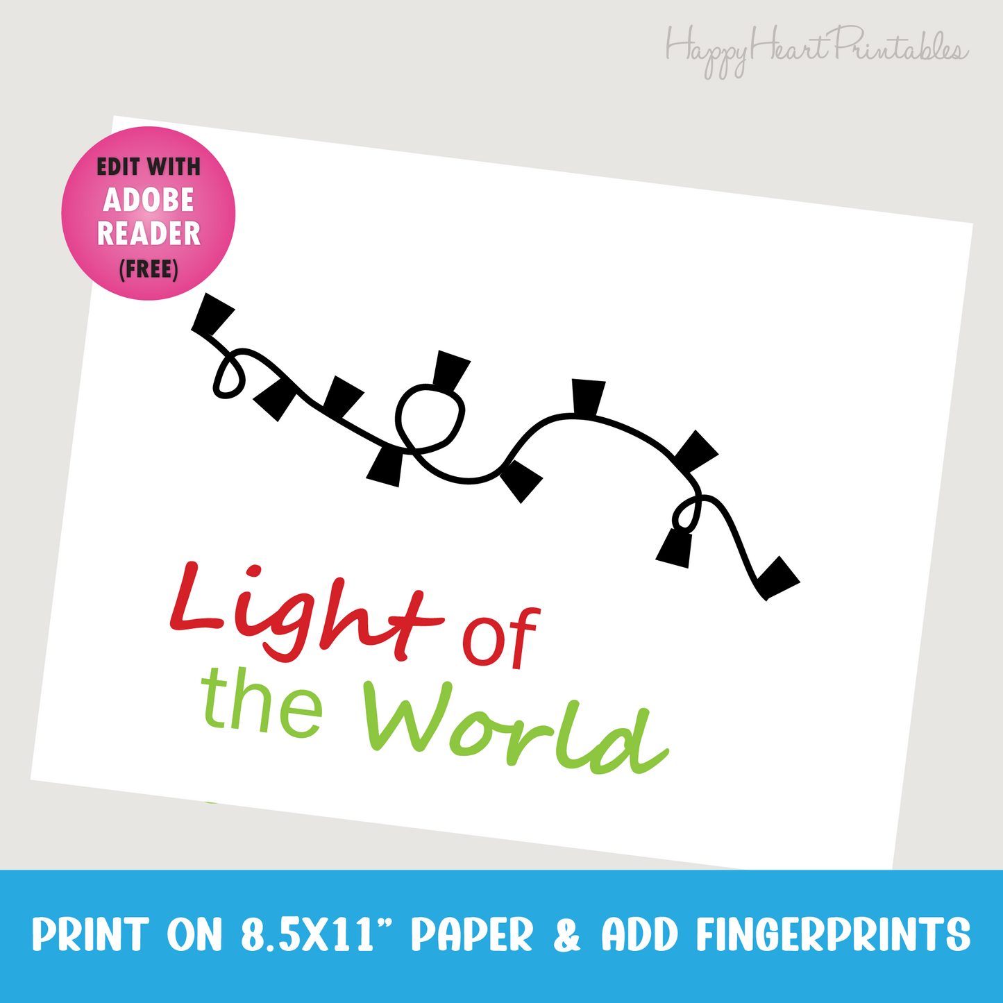 Thumbprint Christmas Lights Printable Template - Thumbprint Christmas Art