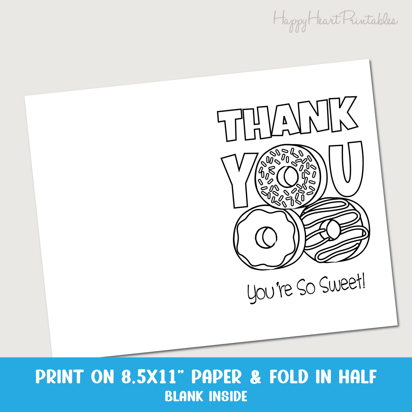 Donut Printable Coloring Thank You Card