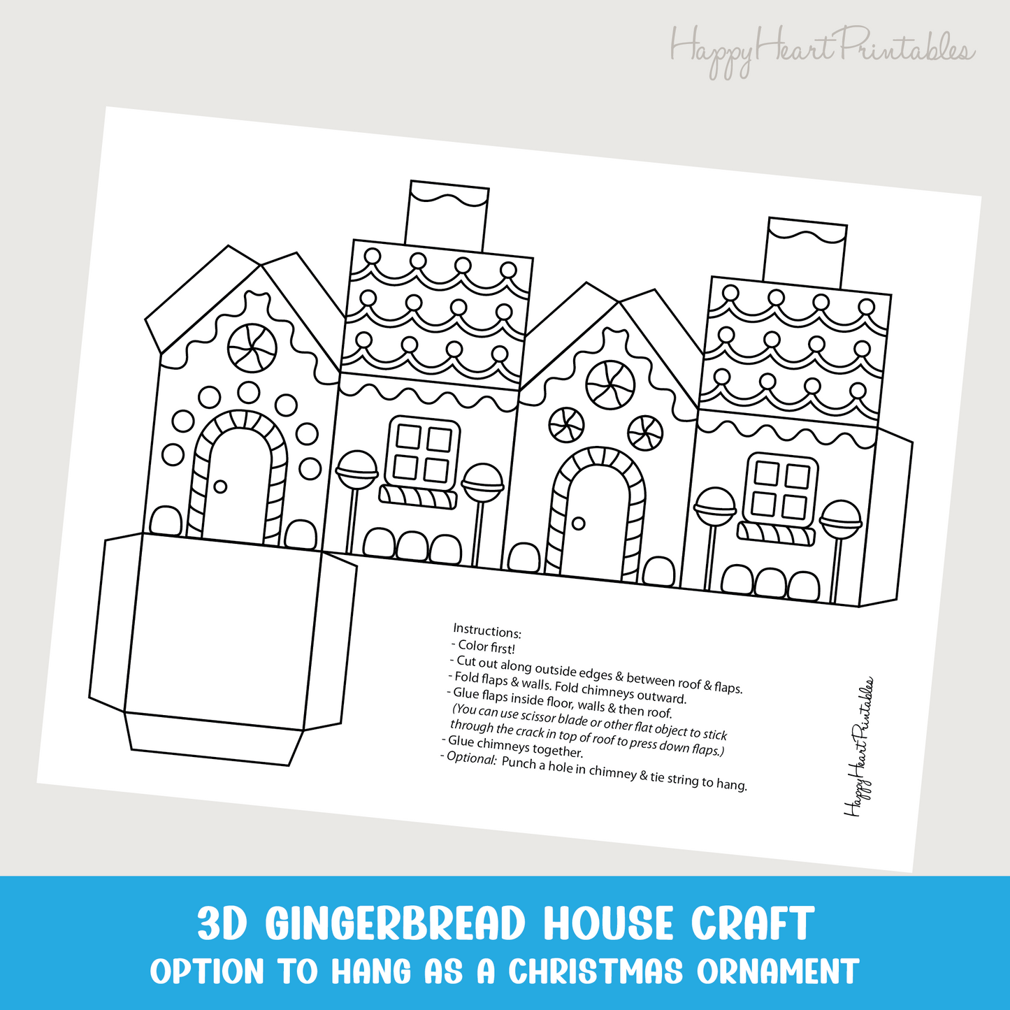 Gingerbread House Printable 3D Christmas Ornament