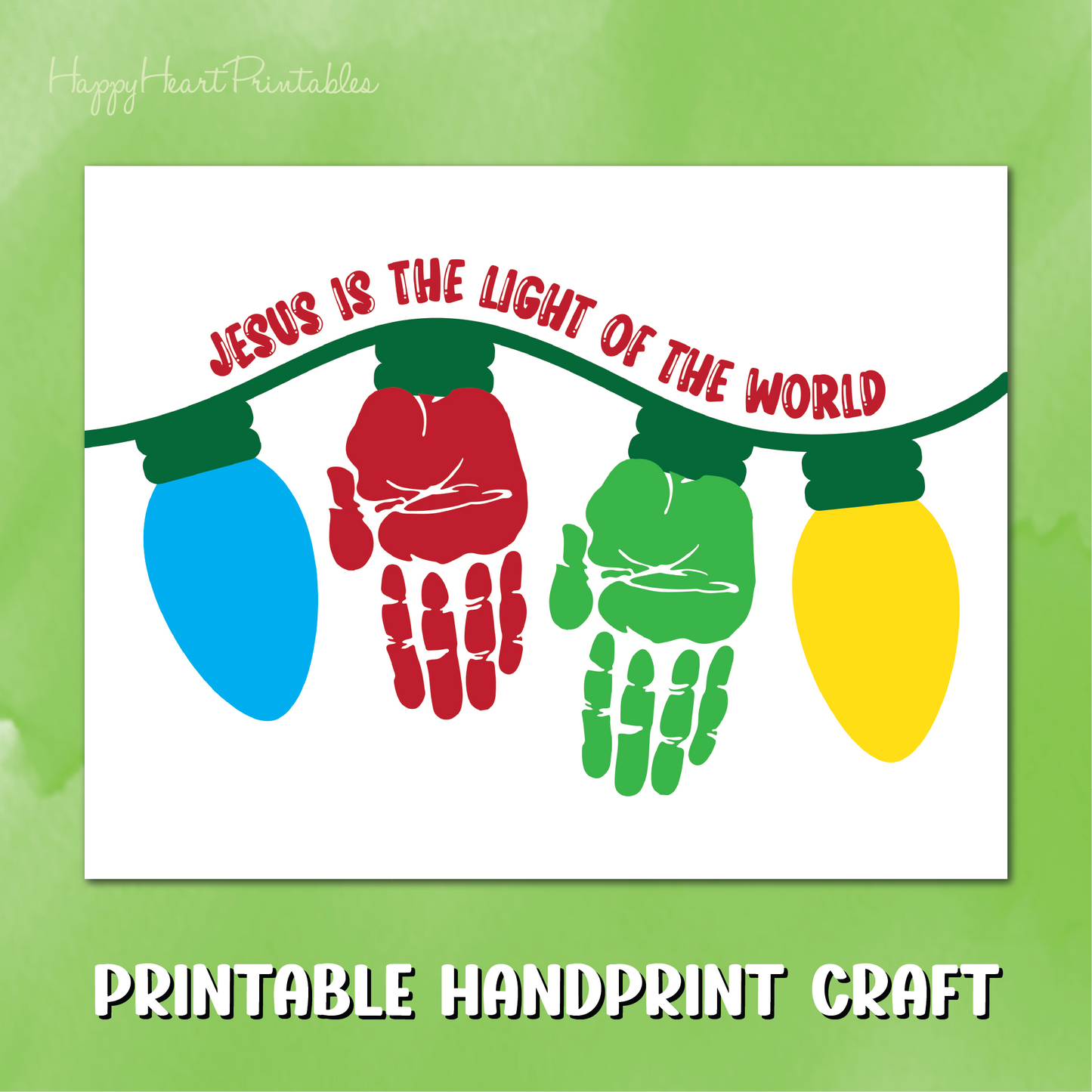 Handprint Christmas Lights Printable Craft Template