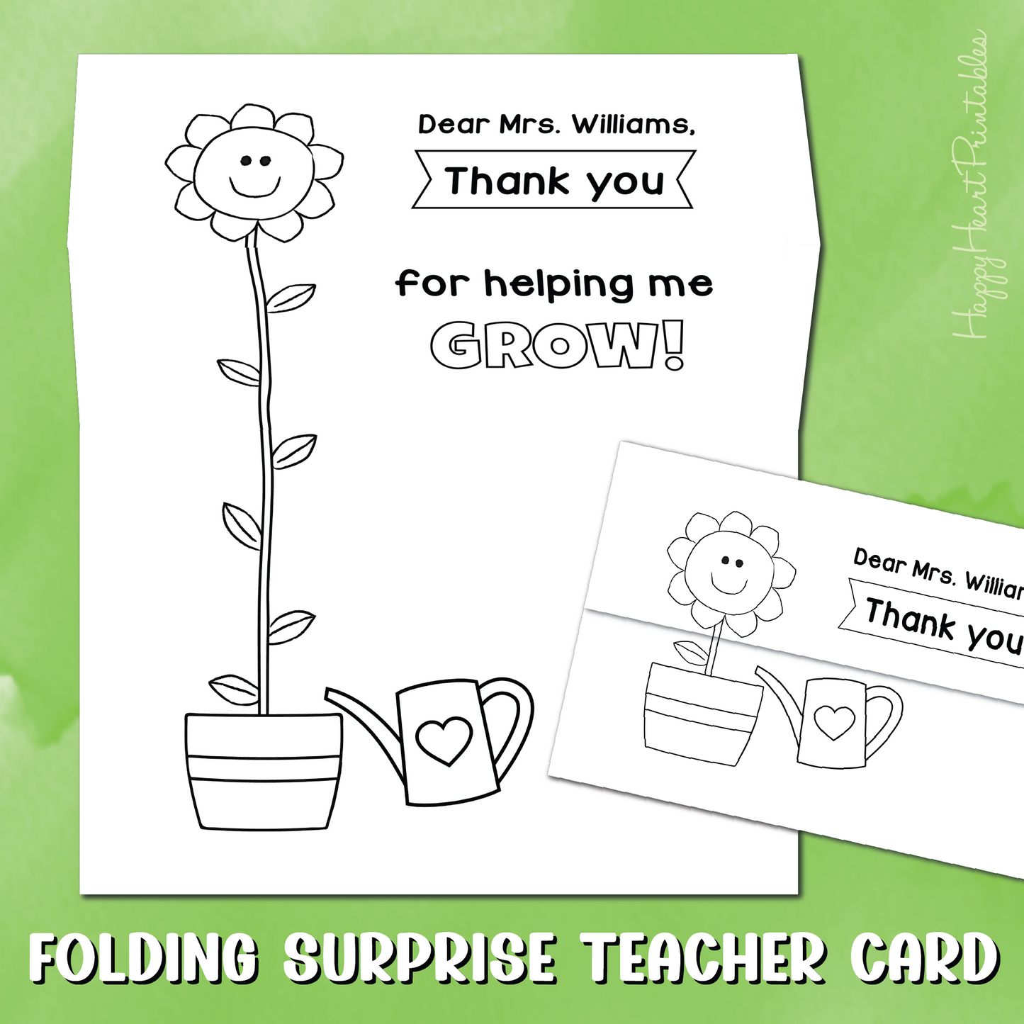Teacher Appreciation Card - Thank You for Helping Me Grow - Folding Surprise Card
