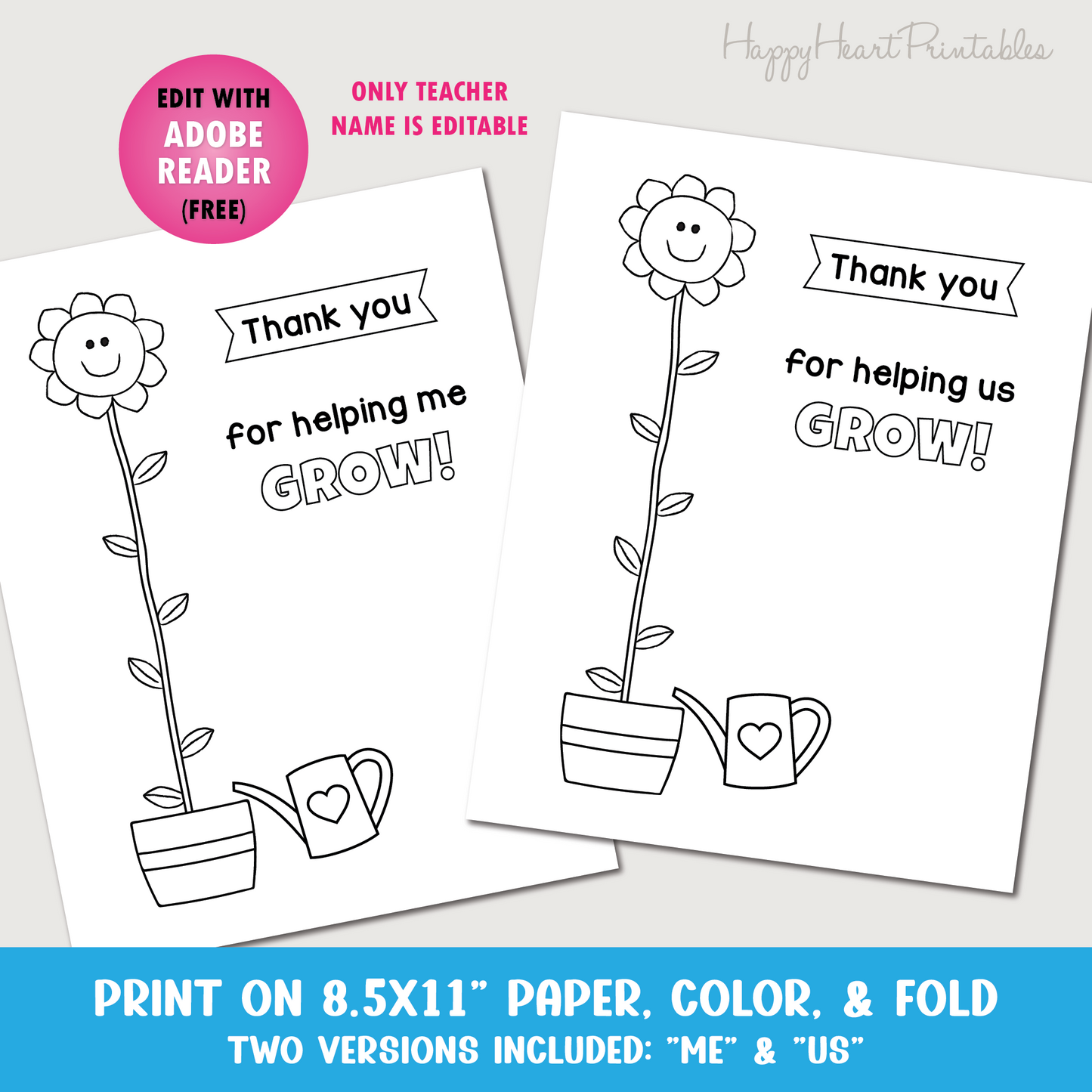 Teacher Appreciation Card - Thank You for Helping Me Grow - Folding Surprise Card