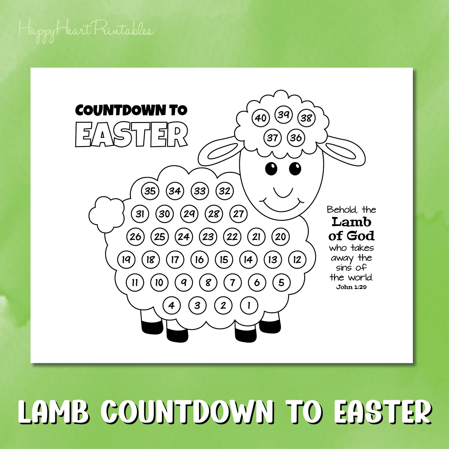 Printable Easter Countdown with Lamb