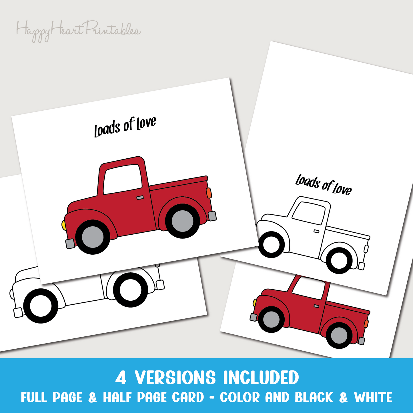 Truck Valentine's Day Card with Fingerprint Hearts