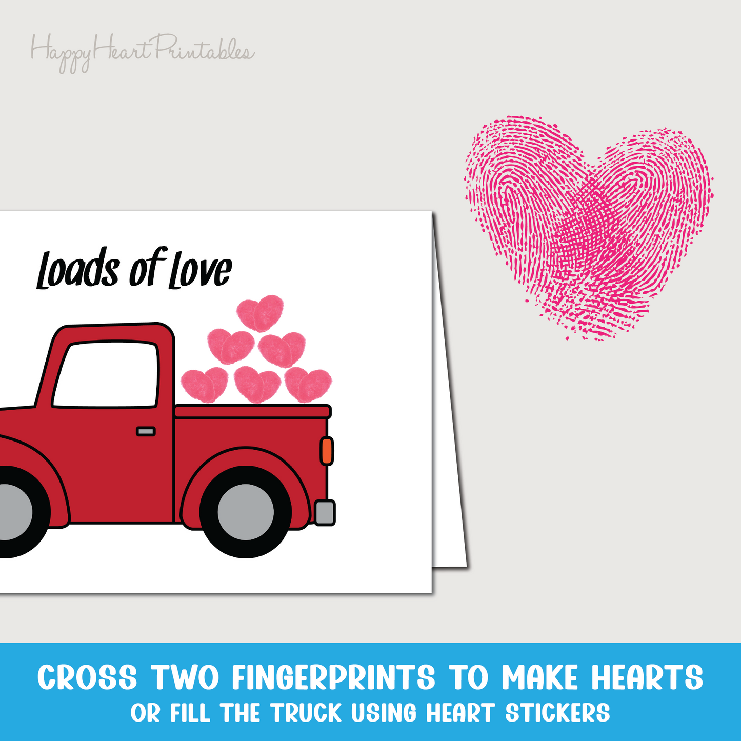 Truck Valentine's Day Card with Fingerprint Hearts