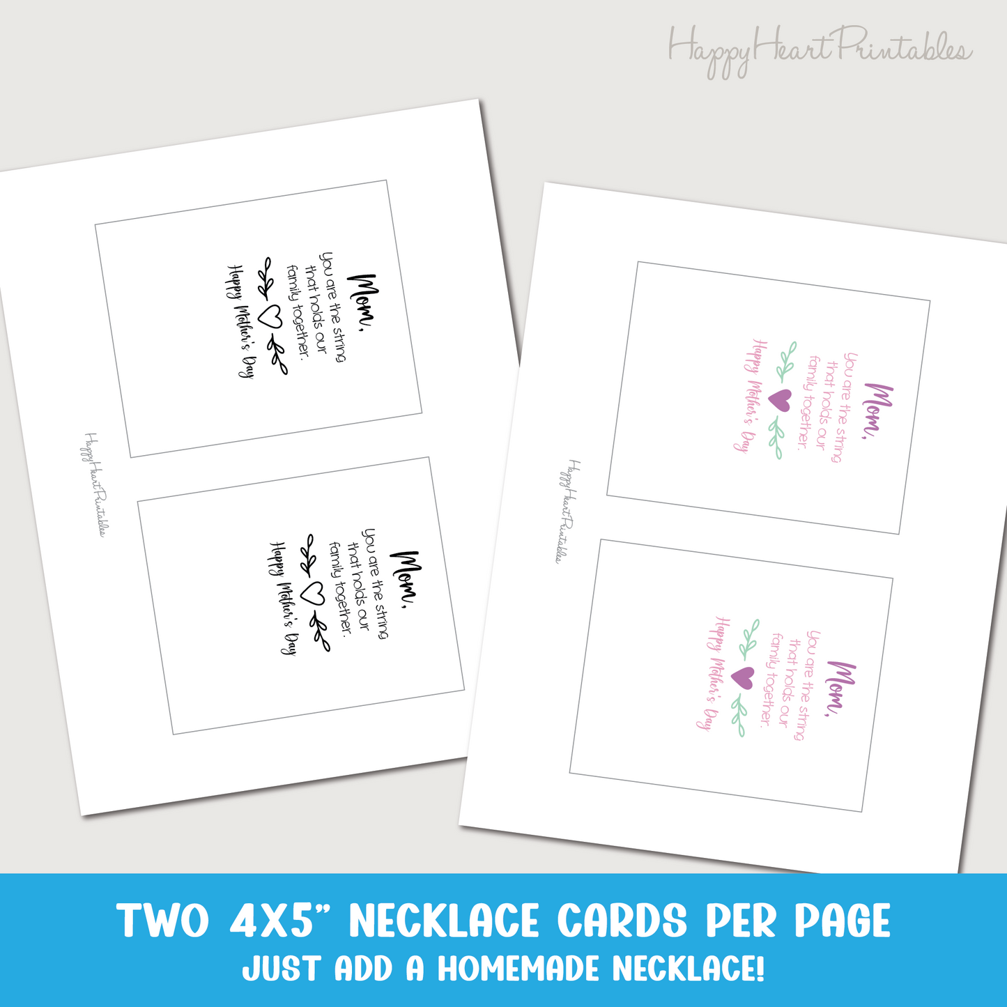 Mother's Day Printable Necklace Card