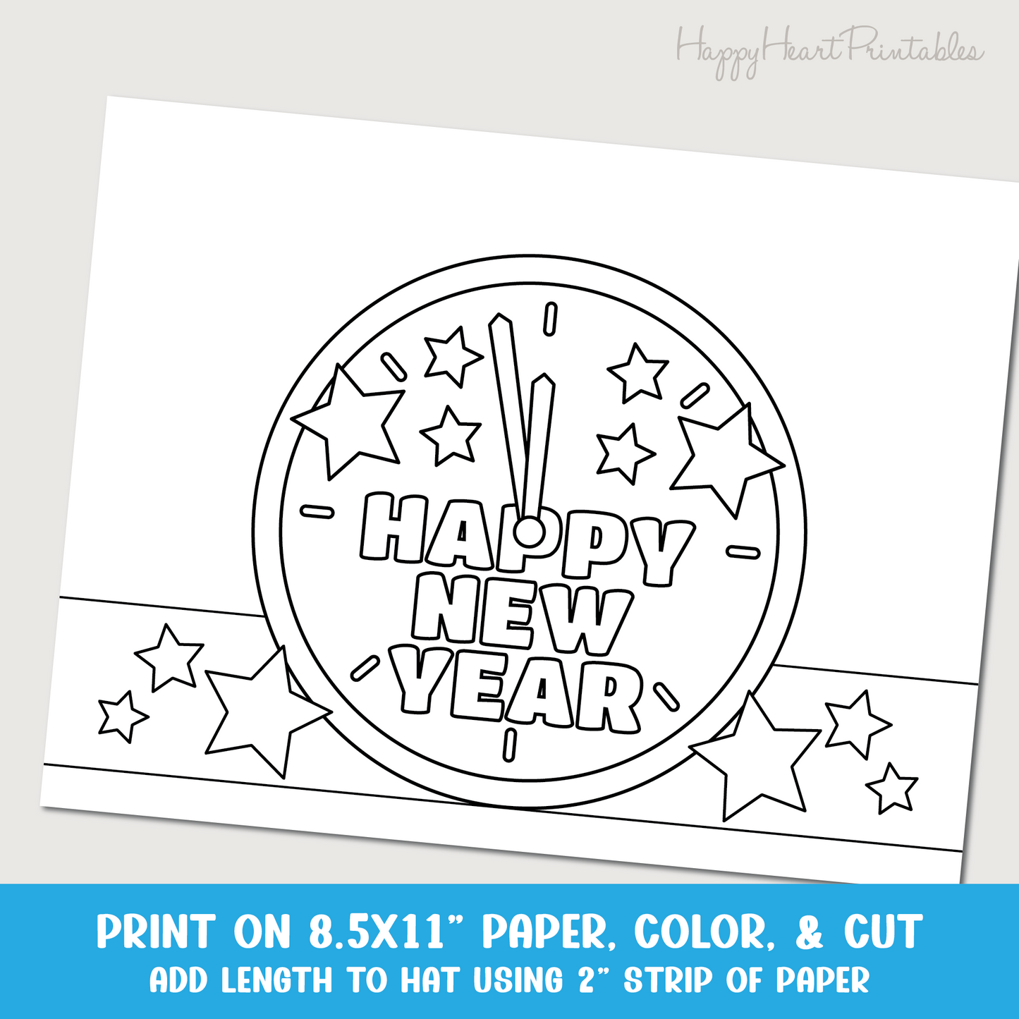 New Years Eve Clock Printable Headband Hat