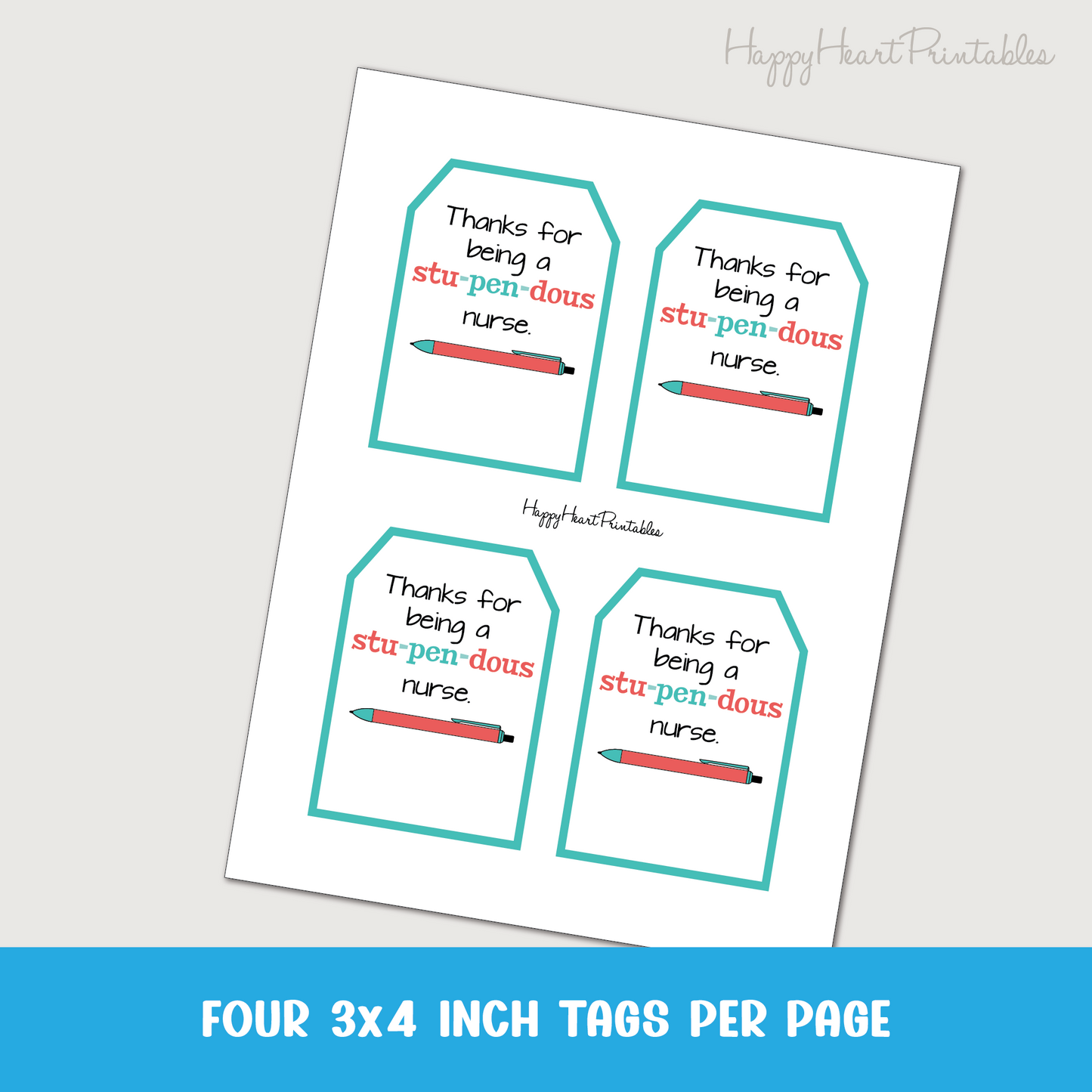 Nurse Appreciation Gift Tag - Printable Gift Tag for Pens