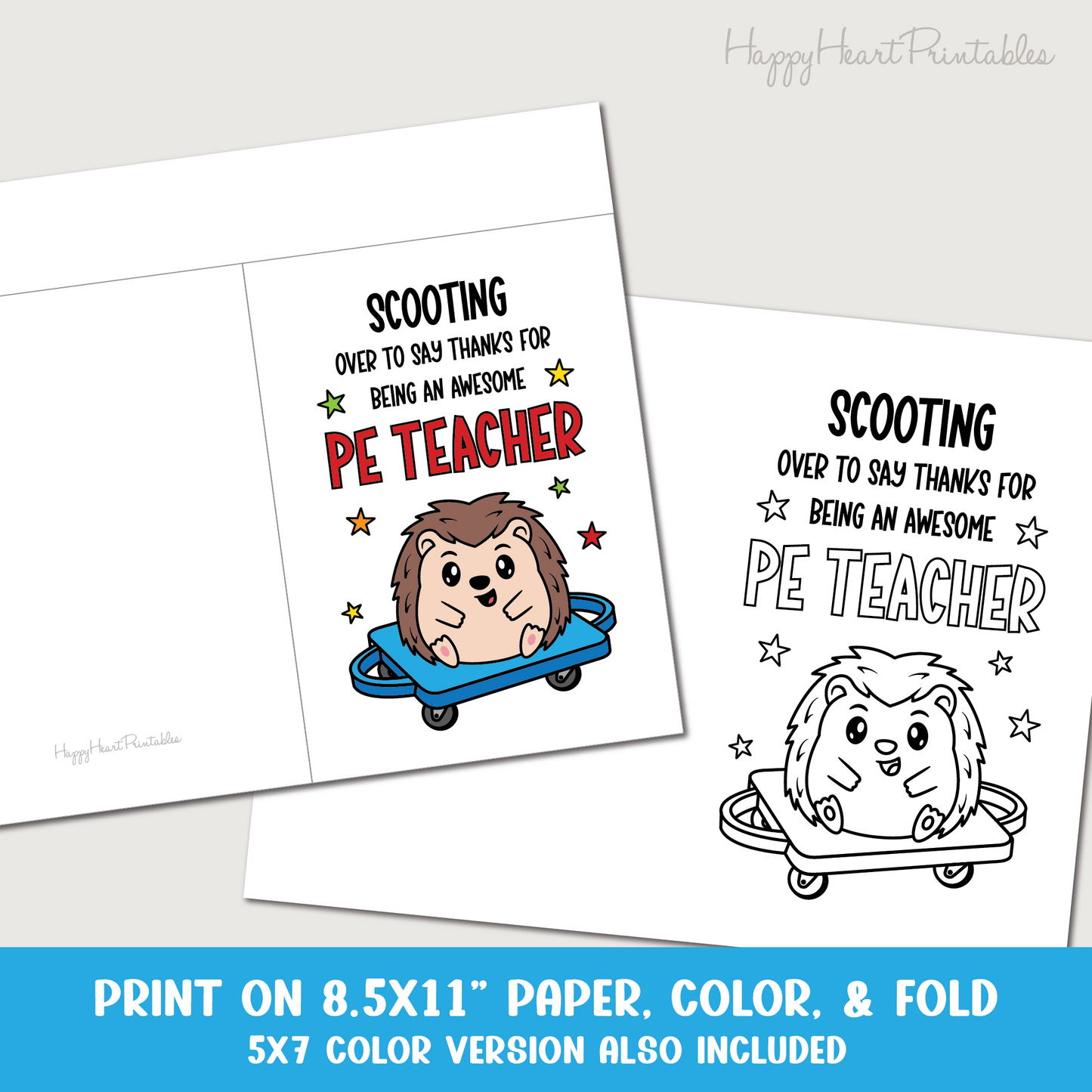 PE Teacher Appreciation Printable Card - Scooter Board