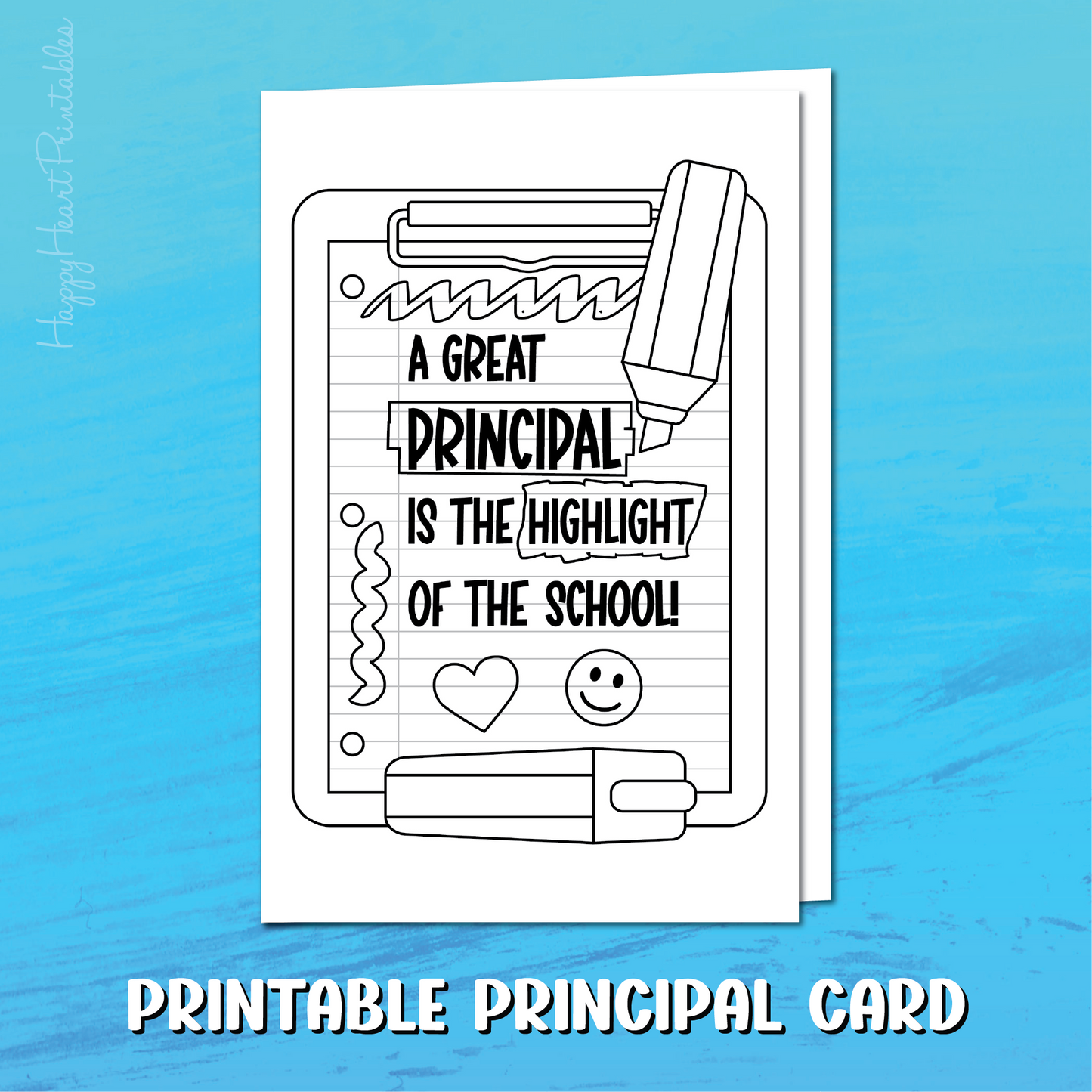 Principal Appreciation Printable Coloring Card - Highlighter