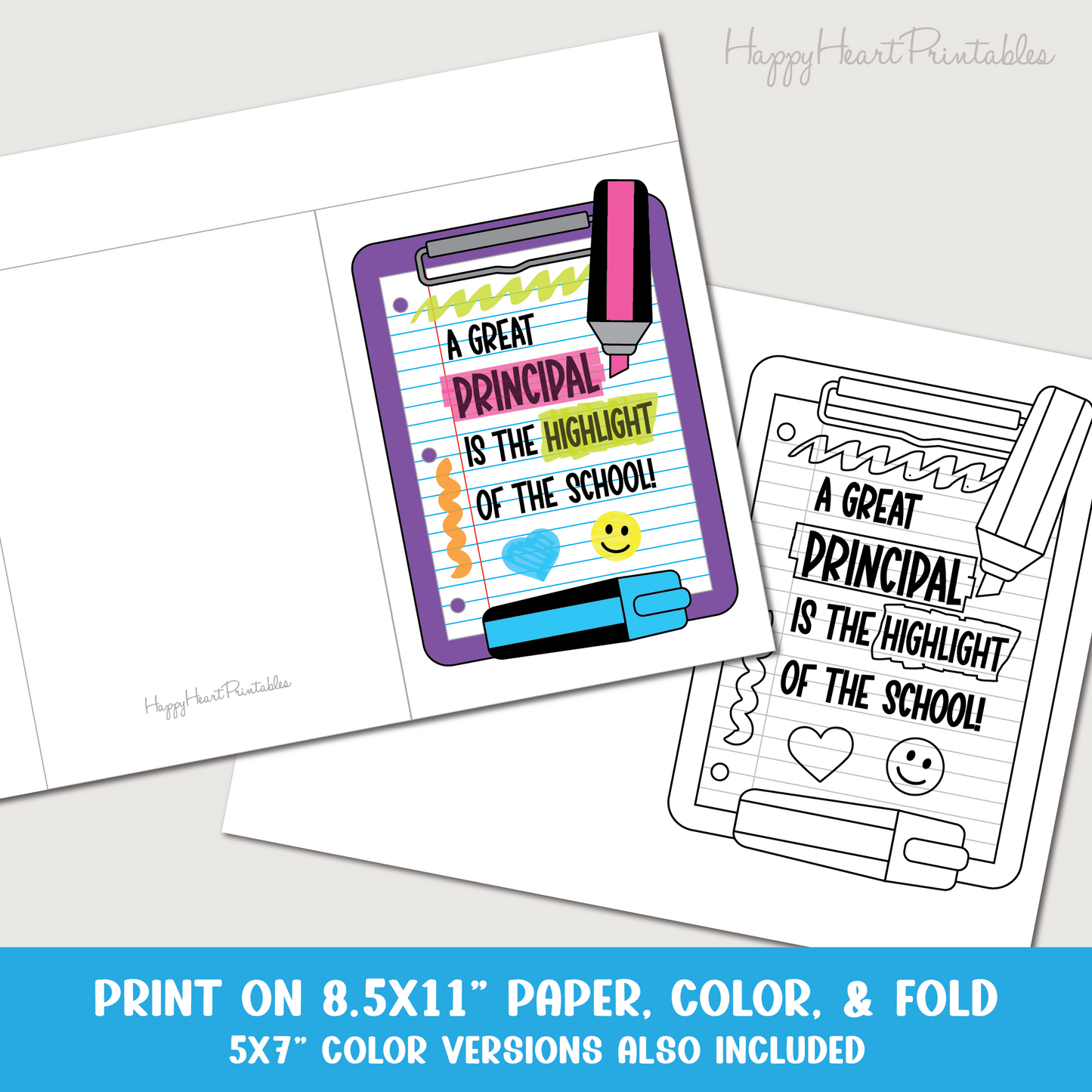 Principal Appreciation Printable Coloring Card - Highlighter