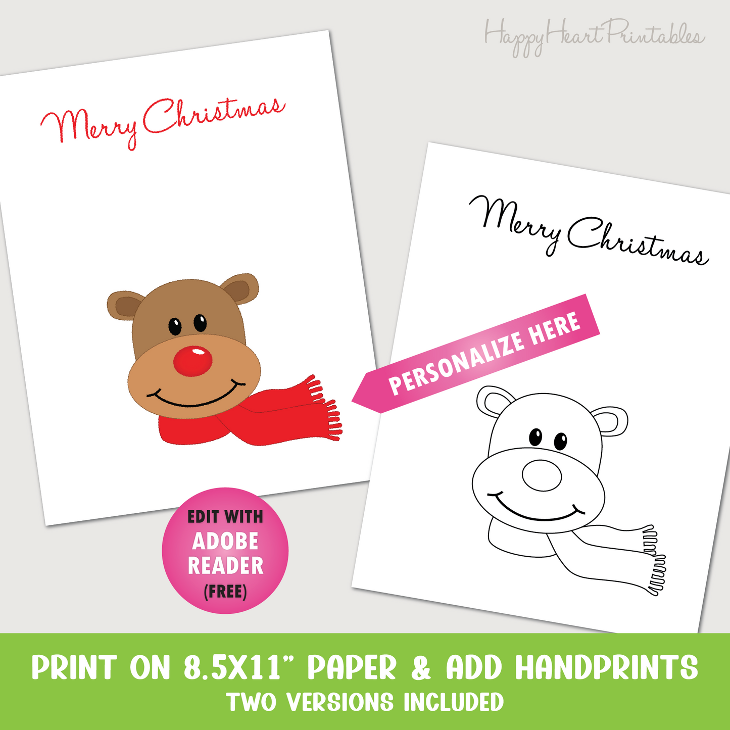 Handprint Reindeer Art Printable Template- Handprint Christmas Craft - Hand print Reindeer Antlers