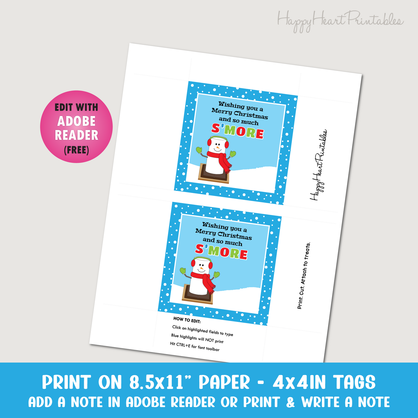 Christmas Smore Treat Tag - Christmas Favor Tag