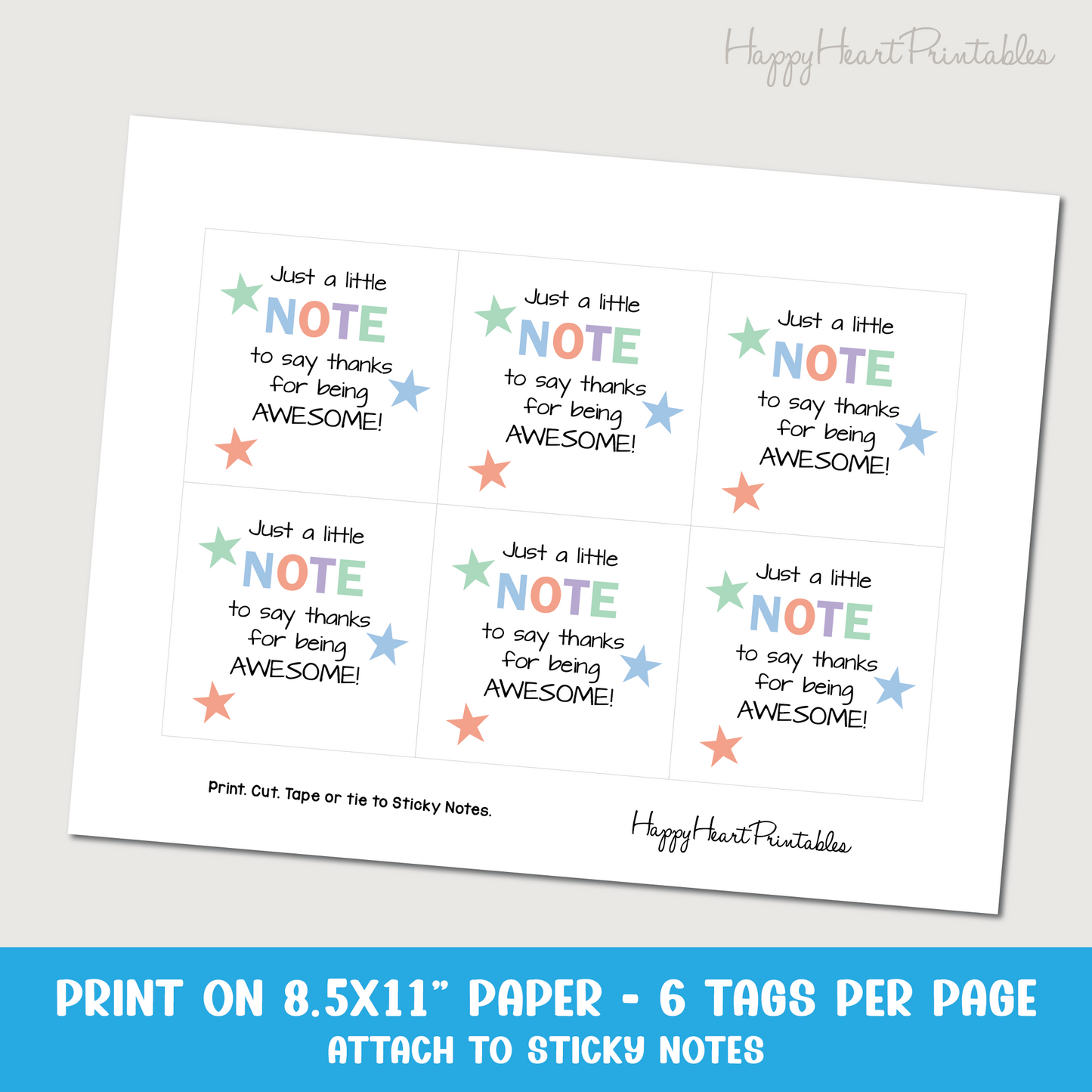 Thank You Gift Tag - Printable Sticky Note Tag