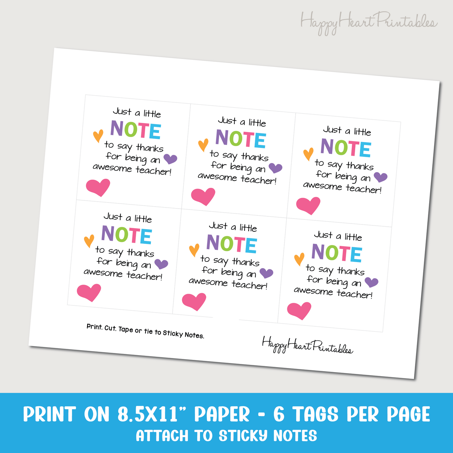 Teacher Appreciation Gift Tag - Printable Sticky Note Tag