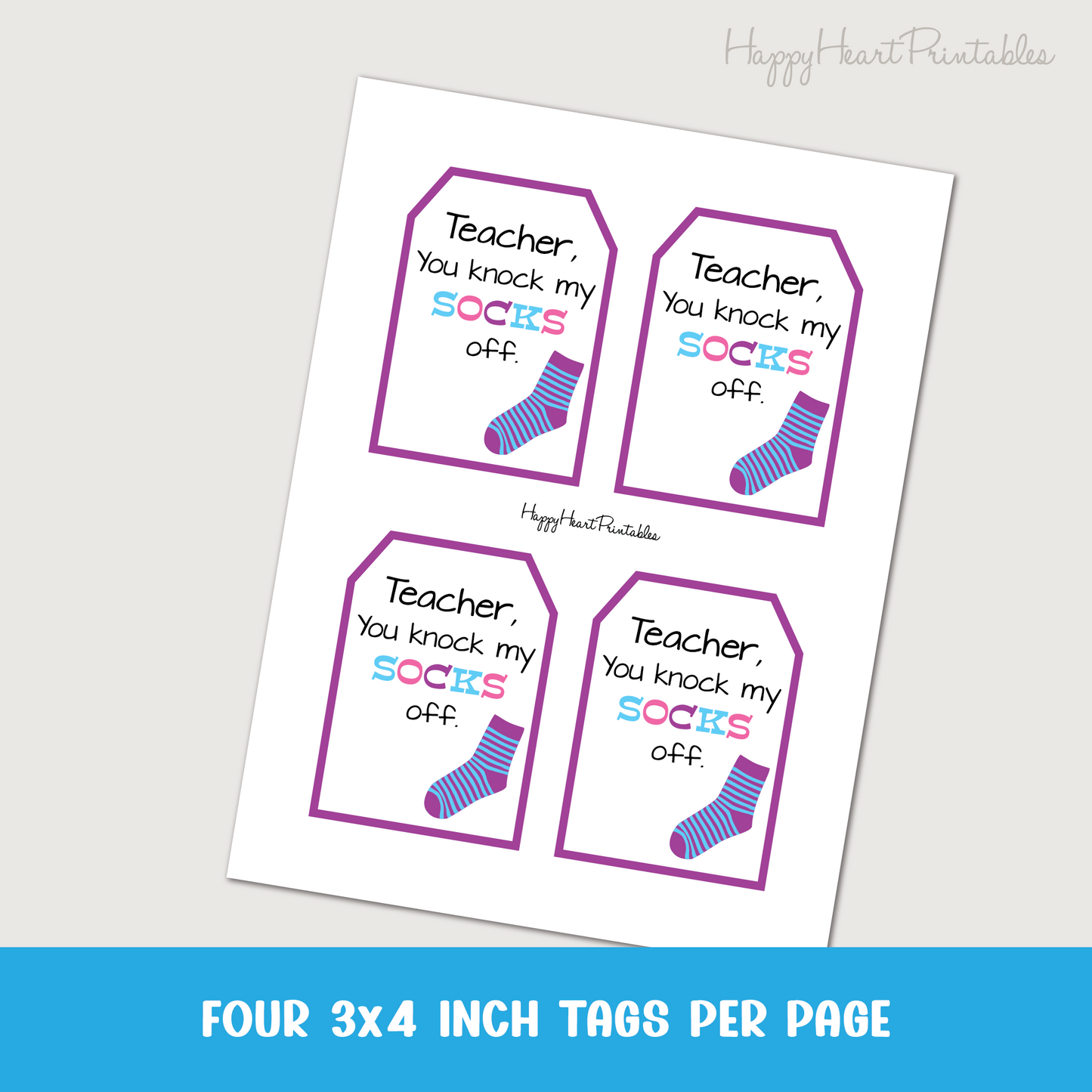 Teacher Appreciation Gift Tag - Printable Gift Tag for Socks