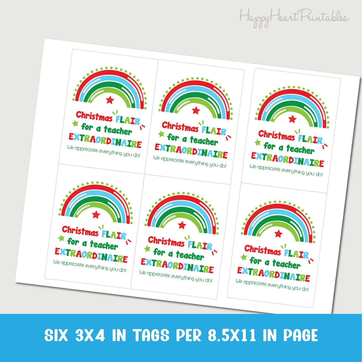 Christmas Teacher Gift Tag - Rainbow - Printable Gift Tag for Pens