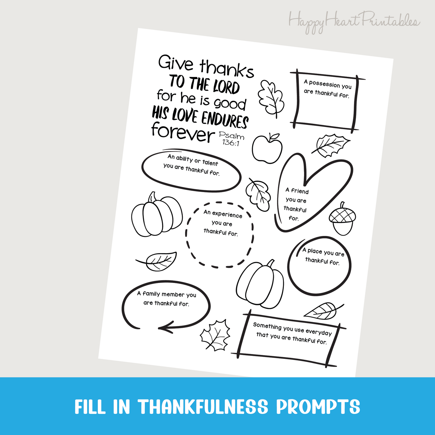 Thanksgiving Printable Activity - Psalm 136:1