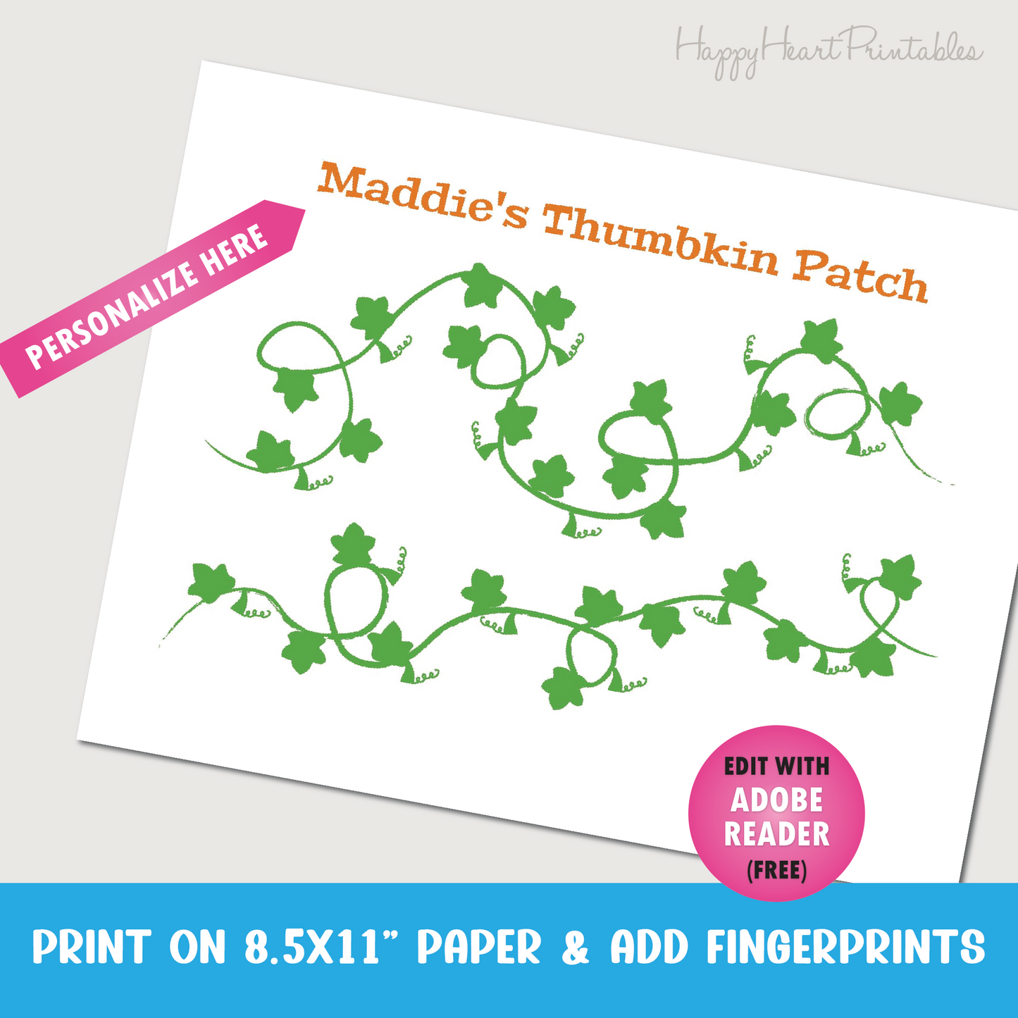 Fall Fingerprint Art - Thumbkin Patch - Printable Pumpkin Patch Template