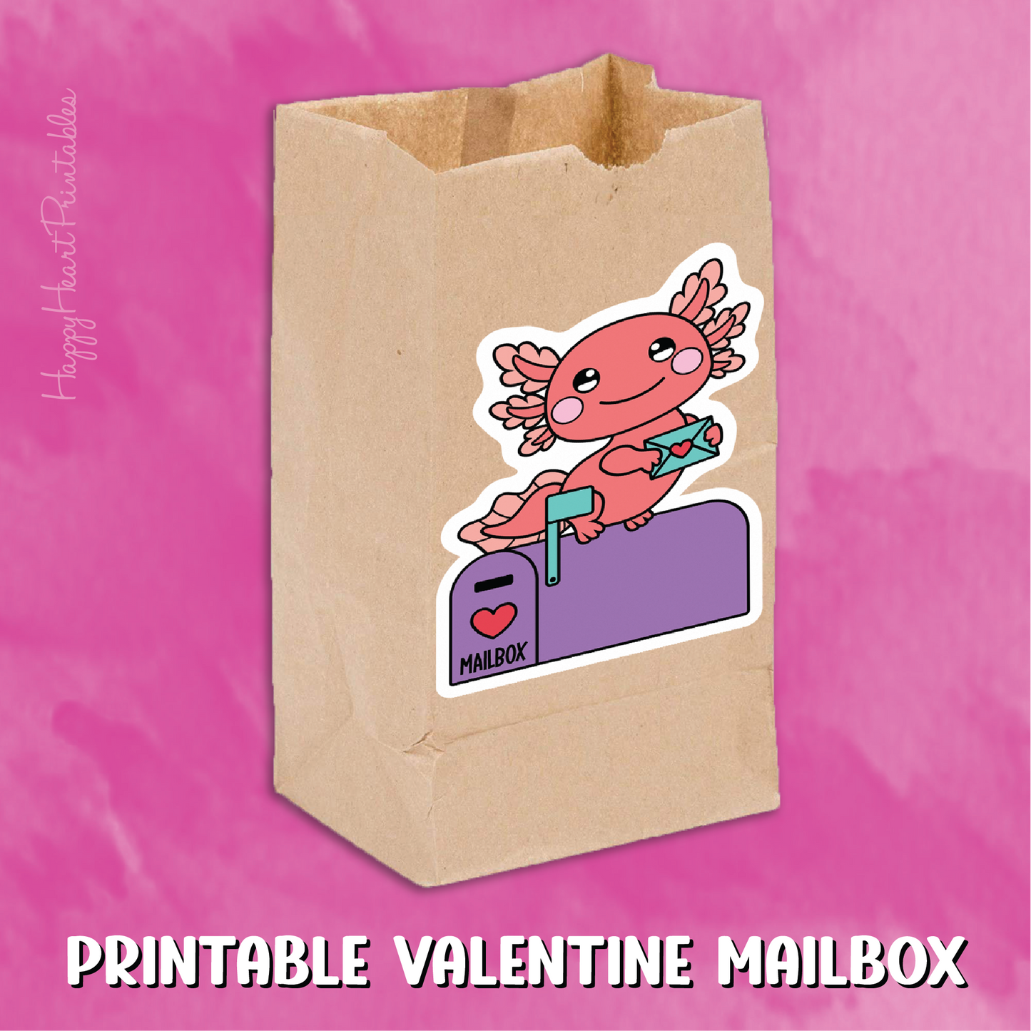 Axolotl Valentine's Day Paper Bag Mailbox Printable