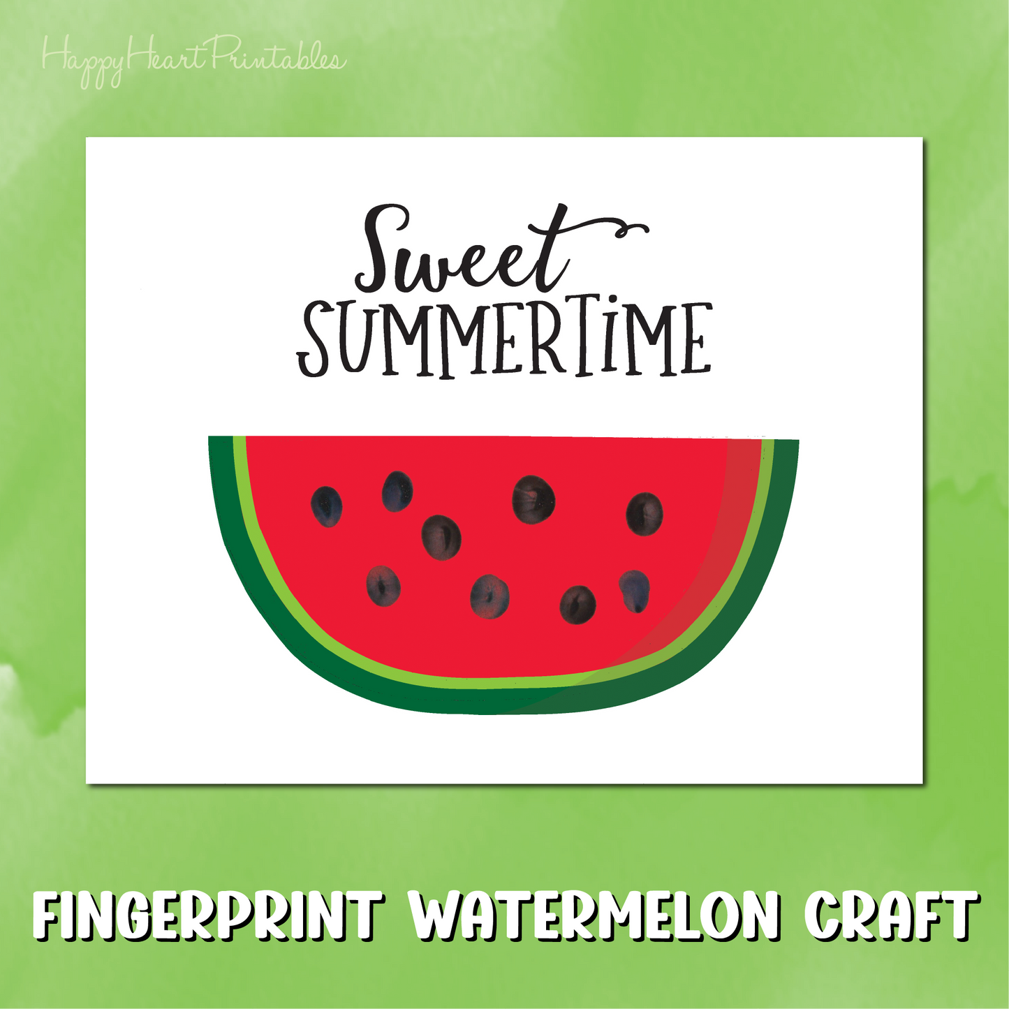 Fingerprint Watermelon Art - Watermelon Finger Print Printable Template - Fingerprint Summer Art