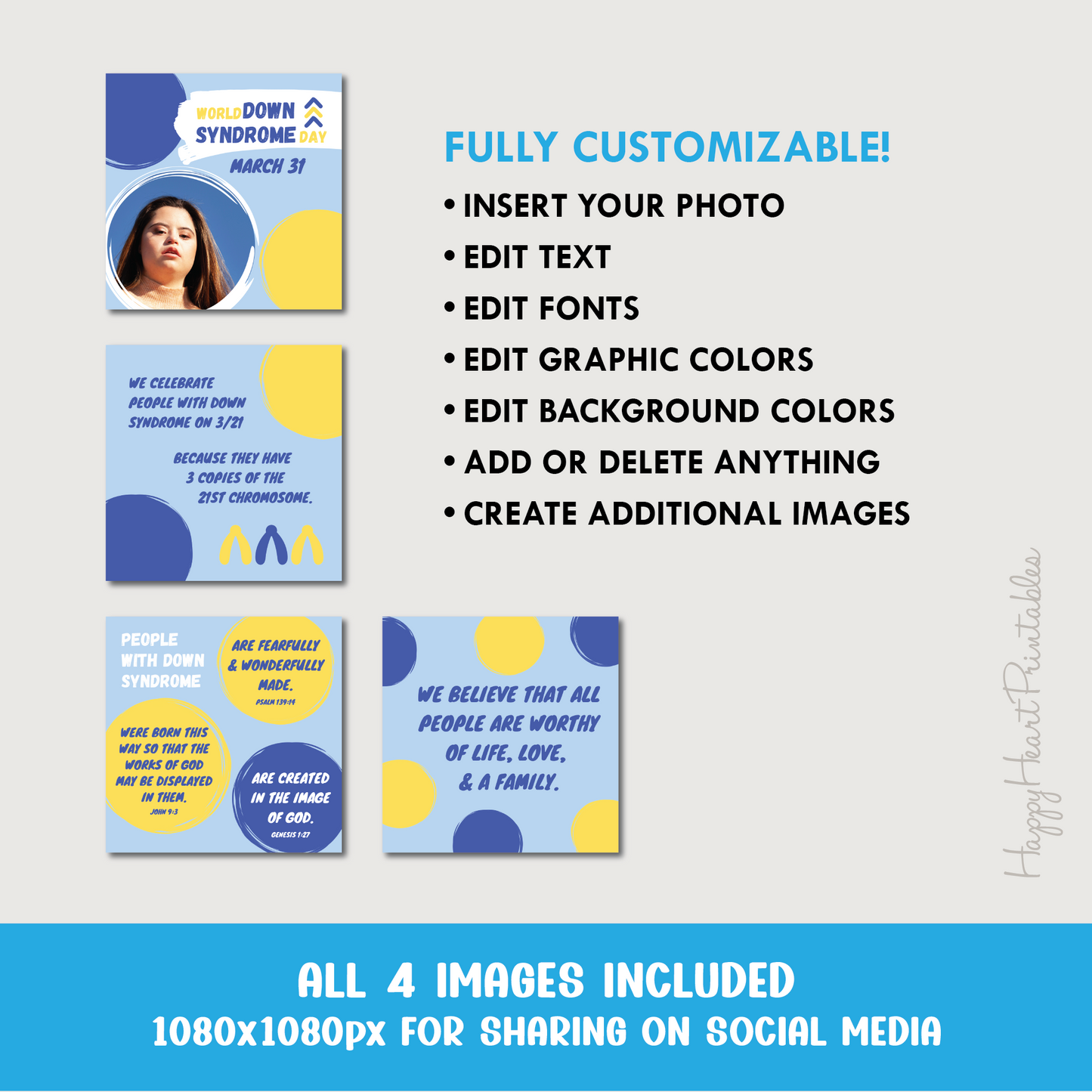 World Down Syndrome Day Social Media Graphics - Fully Customizable in Canva