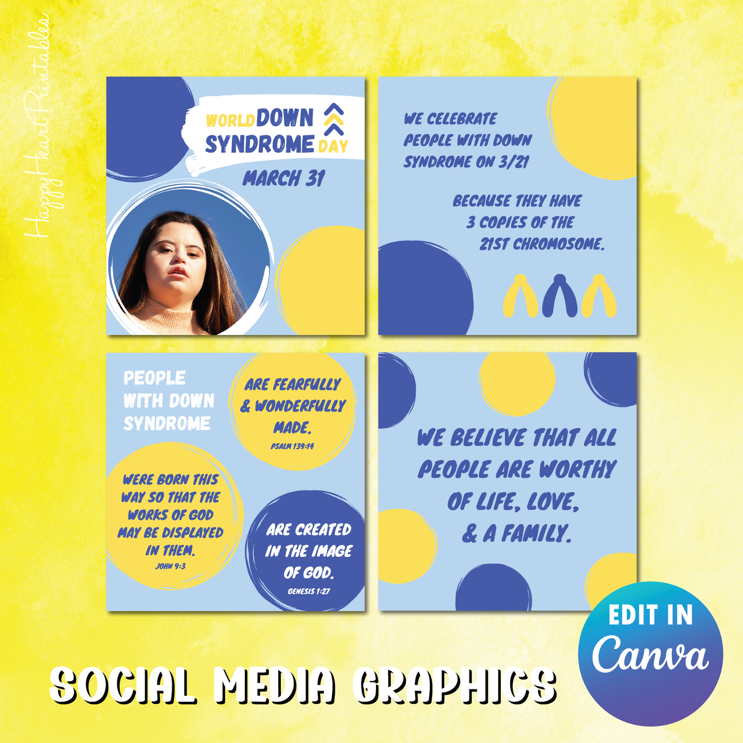 World Down Syndrome Day Social Media Graphics - Fully Customizable in Canva