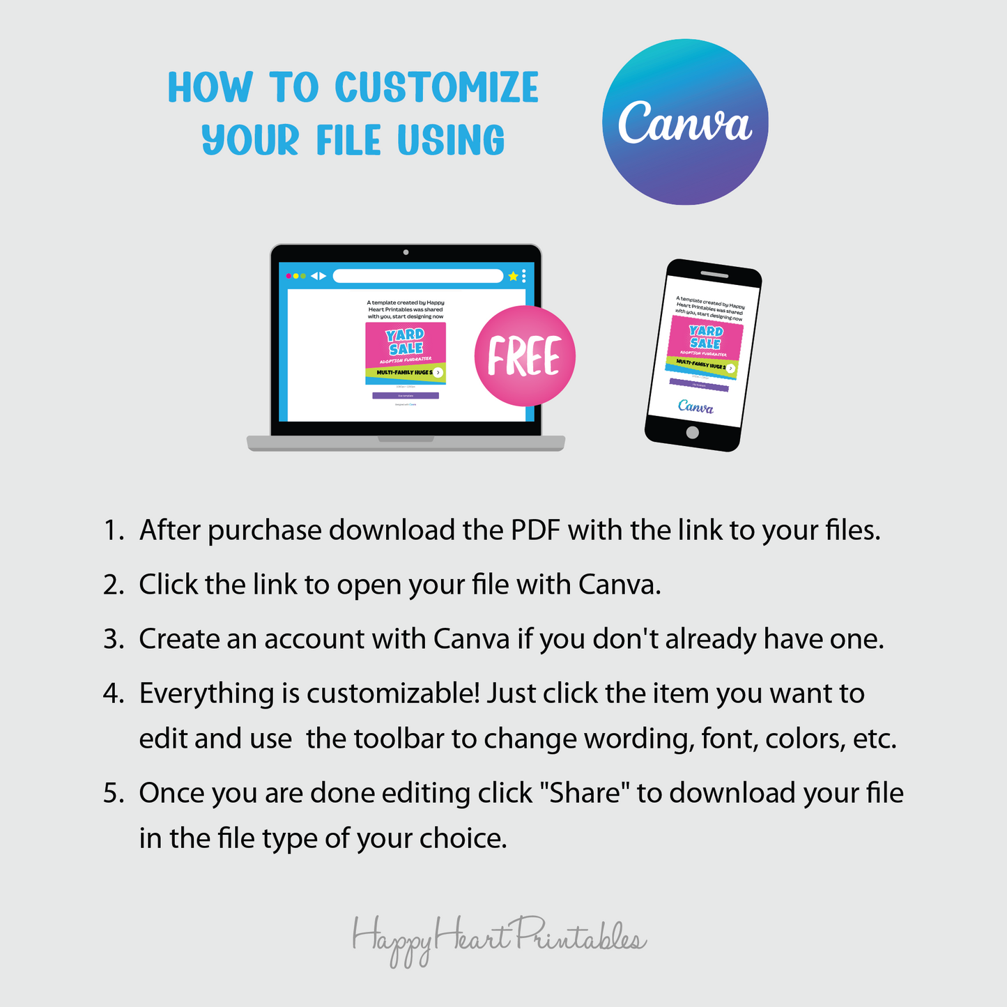 Fundraising Yard Sale Social Media Graphics and Printable Signs- Fully Customizable in Canva