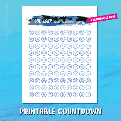 100 Day Countdown - Printable 100 Days Chart