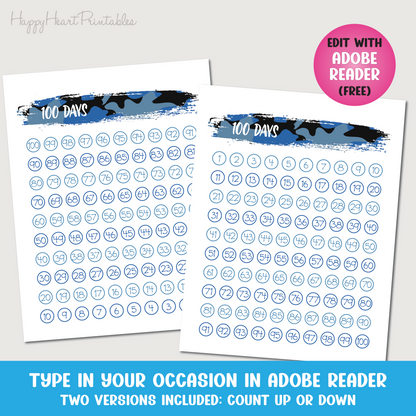 100 Day Countdown - Printable 100 Days Chart
