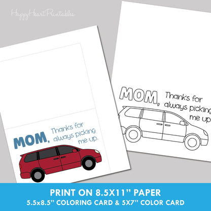 Minivan Printable Mother's Day Card
